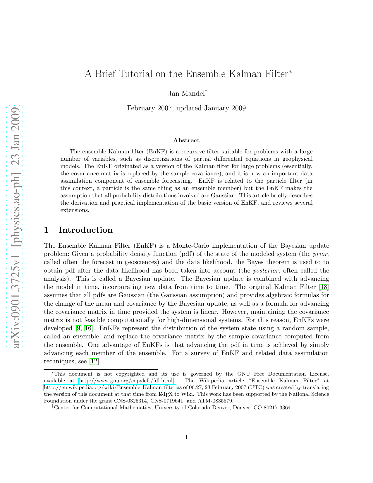 A Brief Tutorial on the Ensemble Kalman Filter