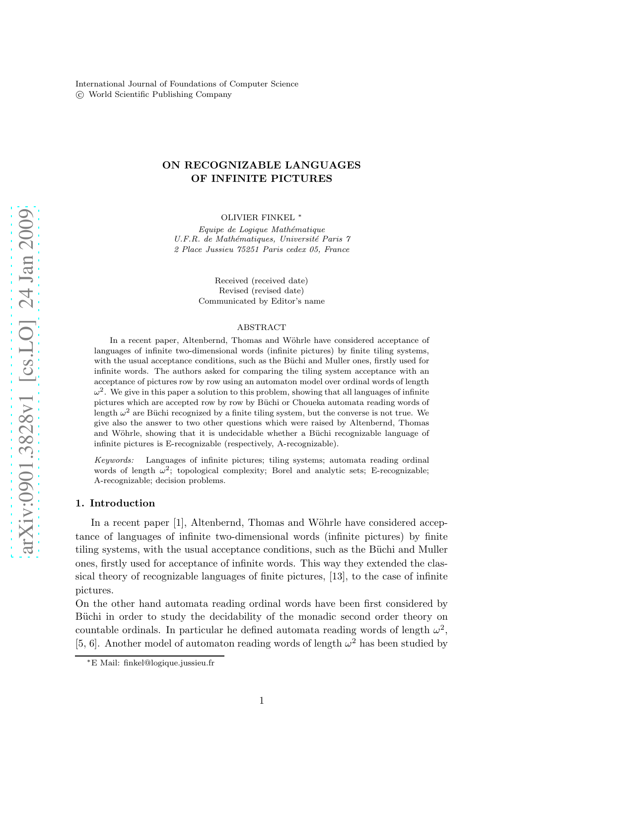 On Recognizable Languages of Infinite Pictures