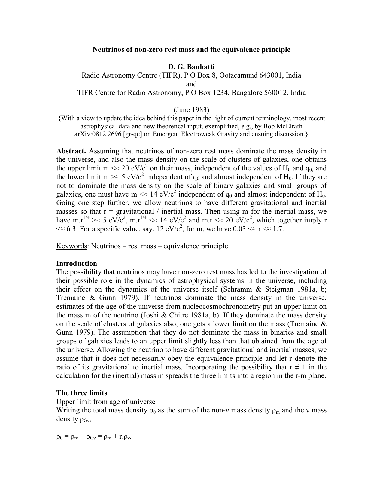 Neutrinos of non-zero rest mass and the equivalence principle