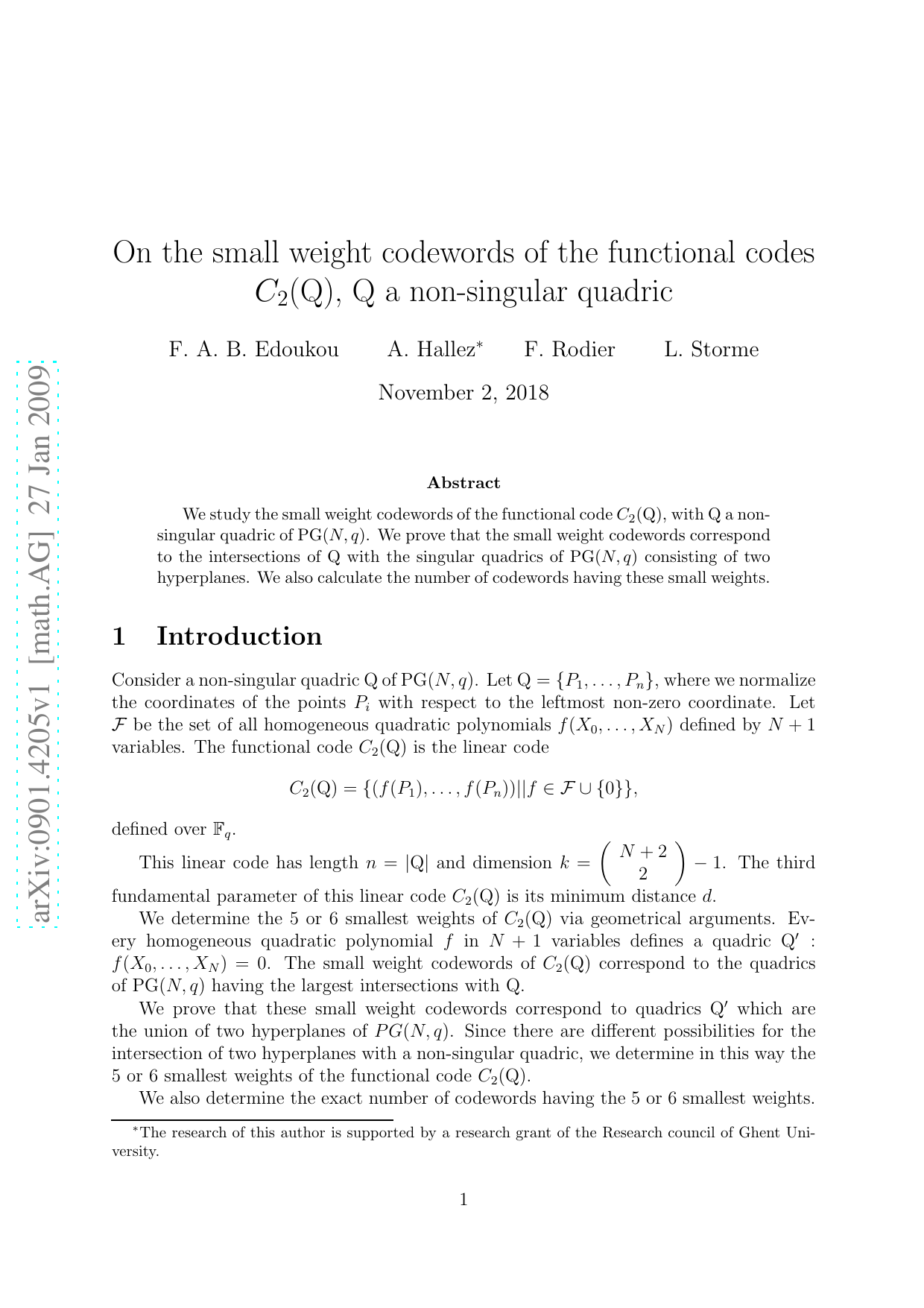 On the small weight codewords of the functional codes C_2(Q), Q a   non-singular quadric