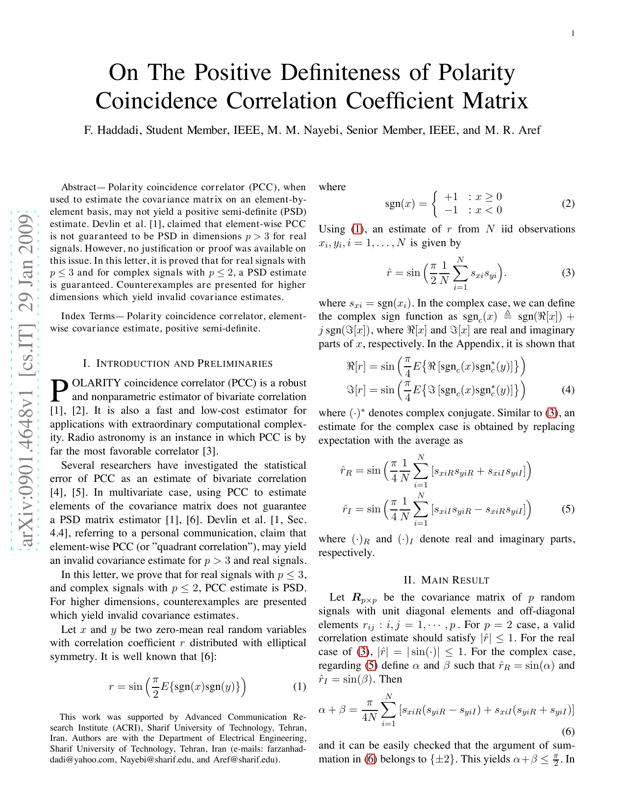 On The Positive Definiteness of Polarity Coincidence Correlation   Coefficient Matrix