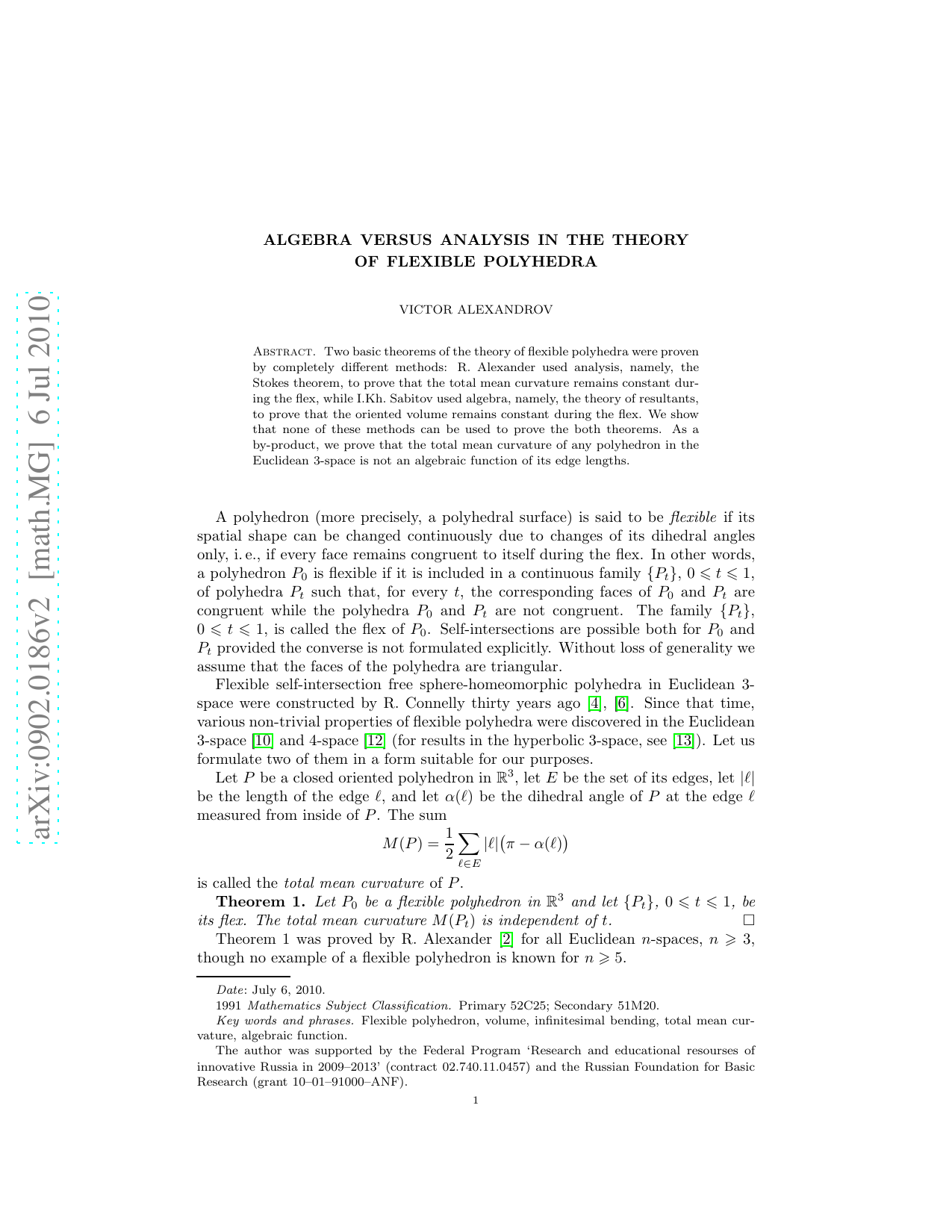Algebra versus analysis in the theory of flexible polyhedra