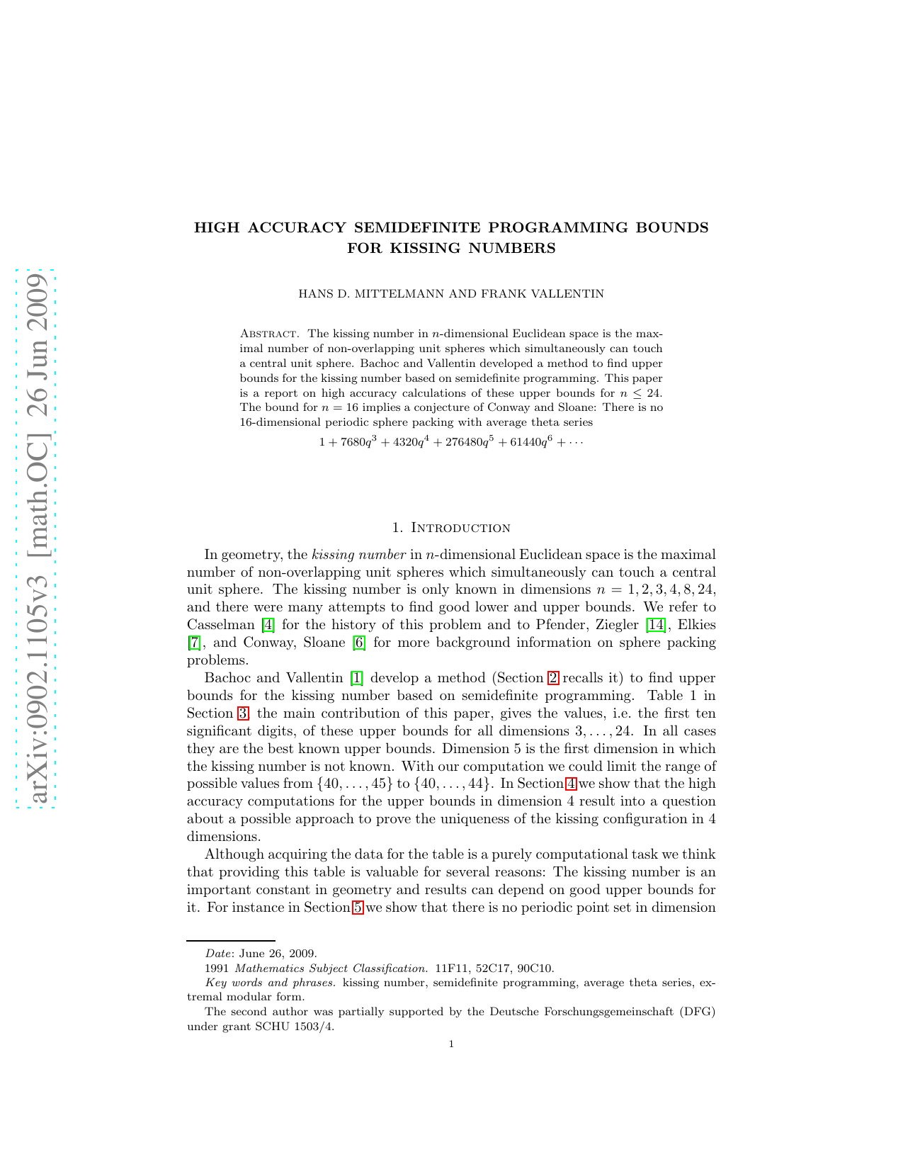 High accuracy semidefinite programming bounds for kissing numbers