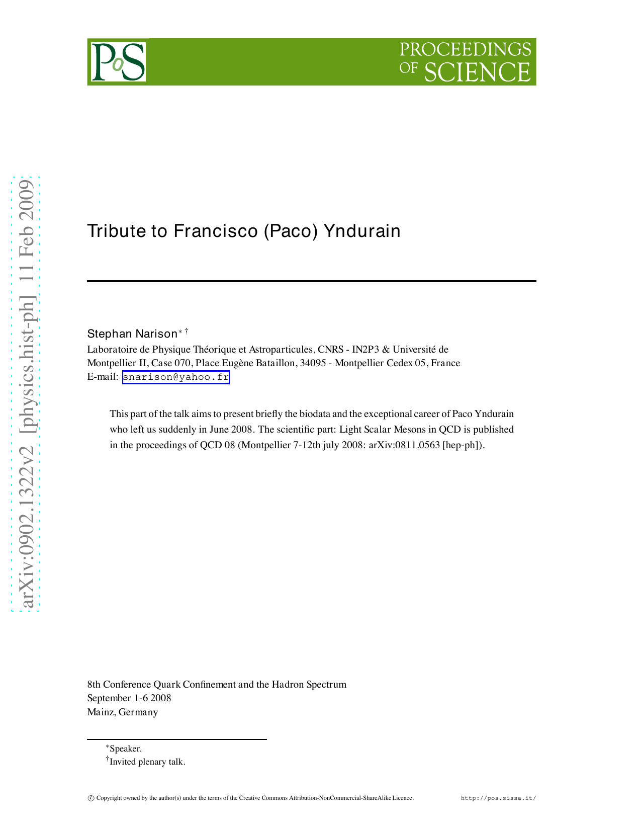 Tribute to Francisco (Paco) Yndurain