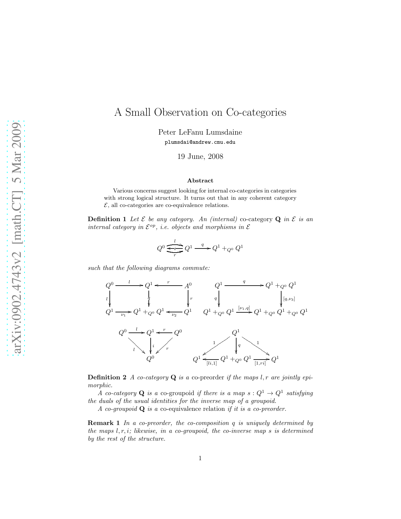 A Small Observation on Co-categories