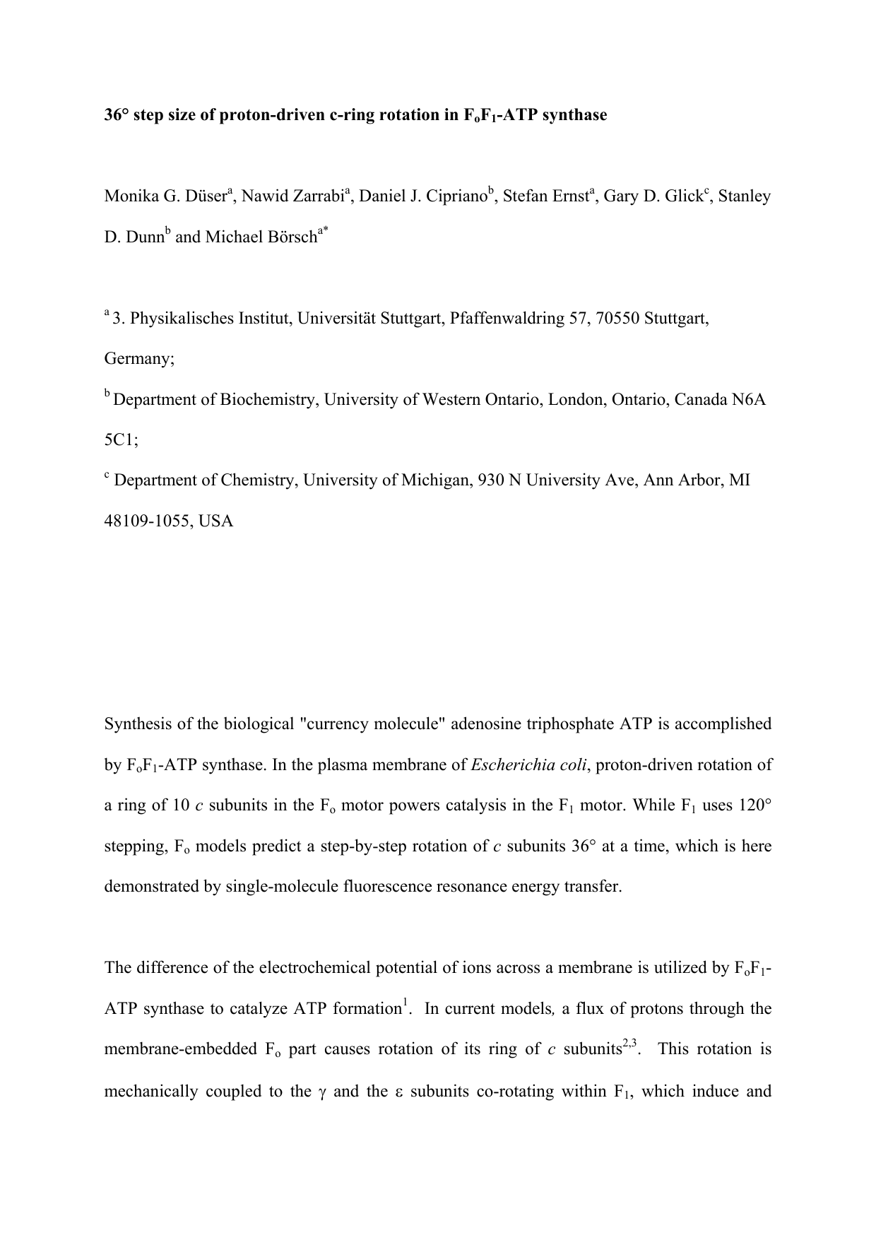 36 degree step size of proton-driven c-ring rotation in FoF1-ATP   synthase