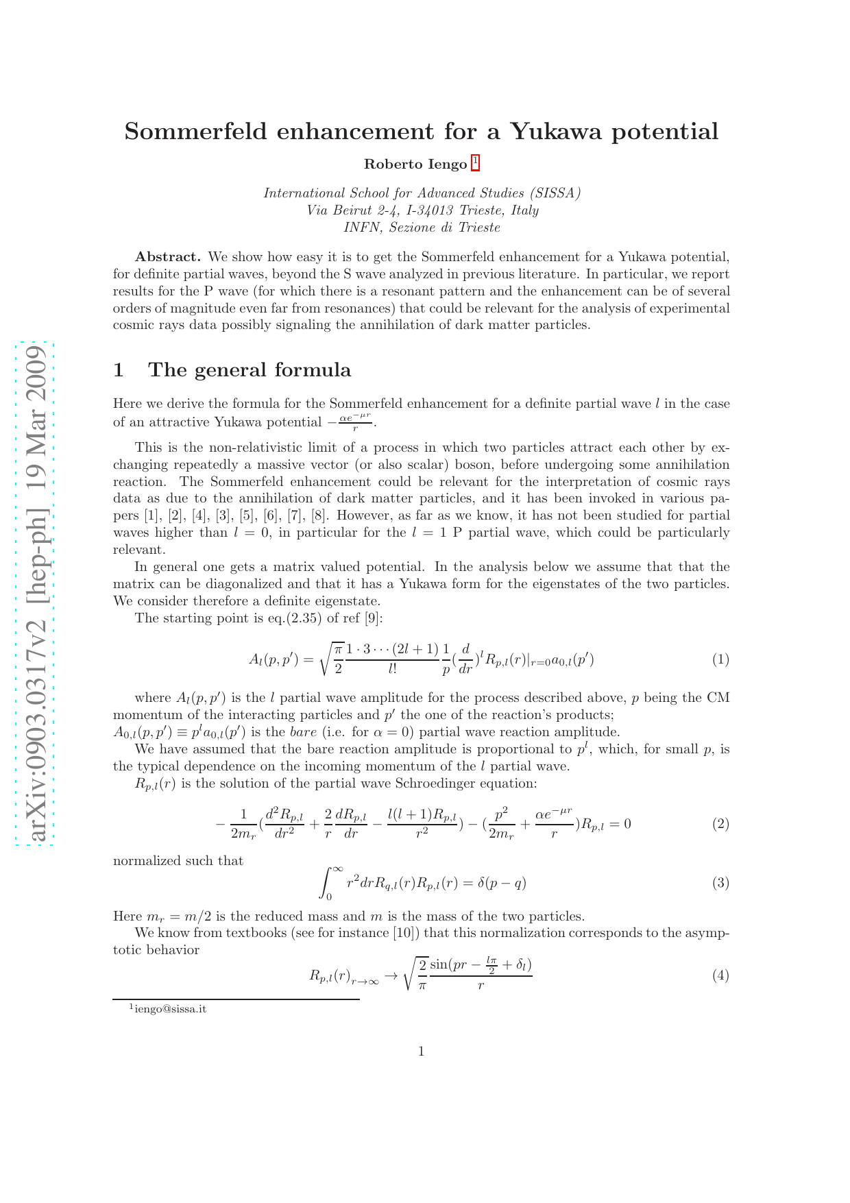 Sommerfeld enhancement for a Yukawa potential