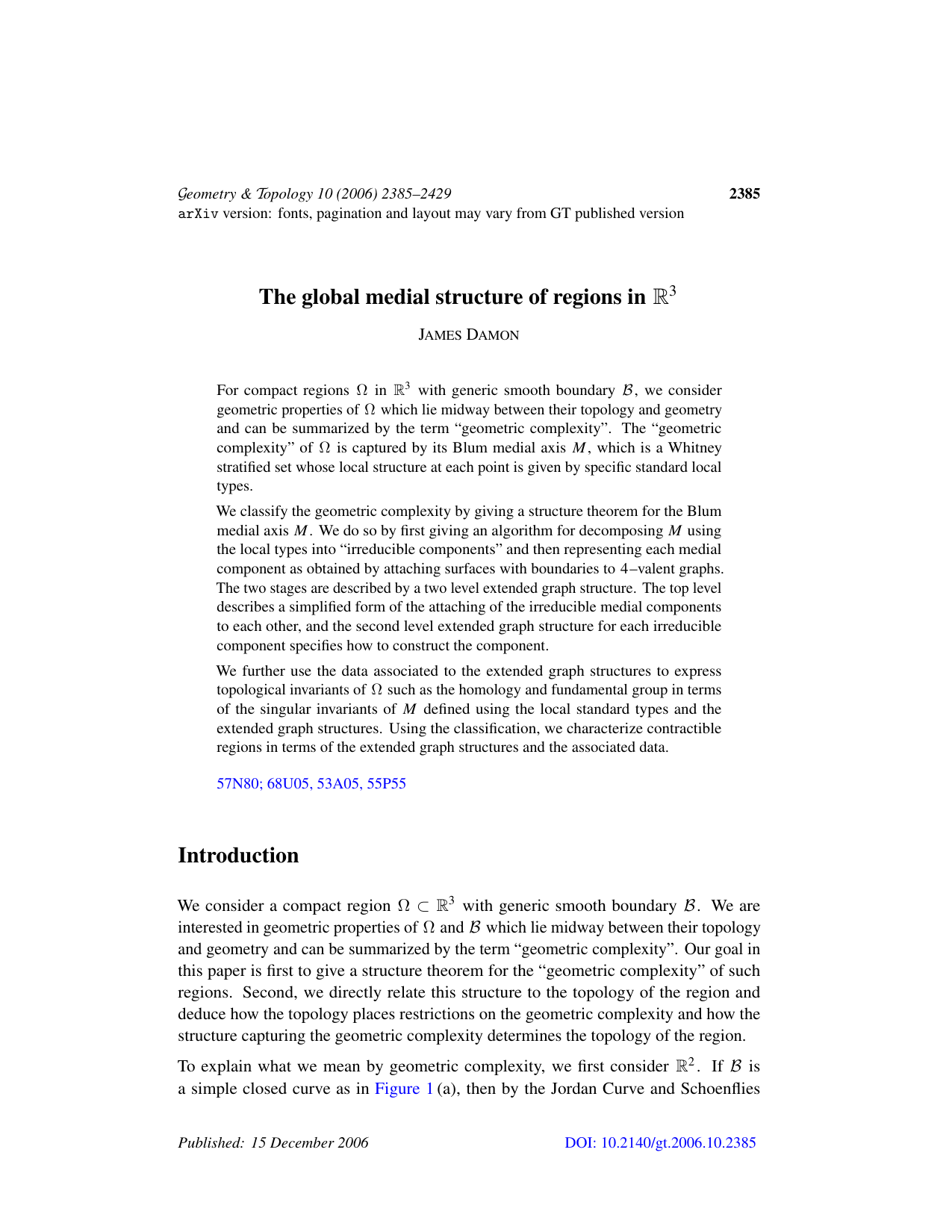 The global medial structure of regions in R^3