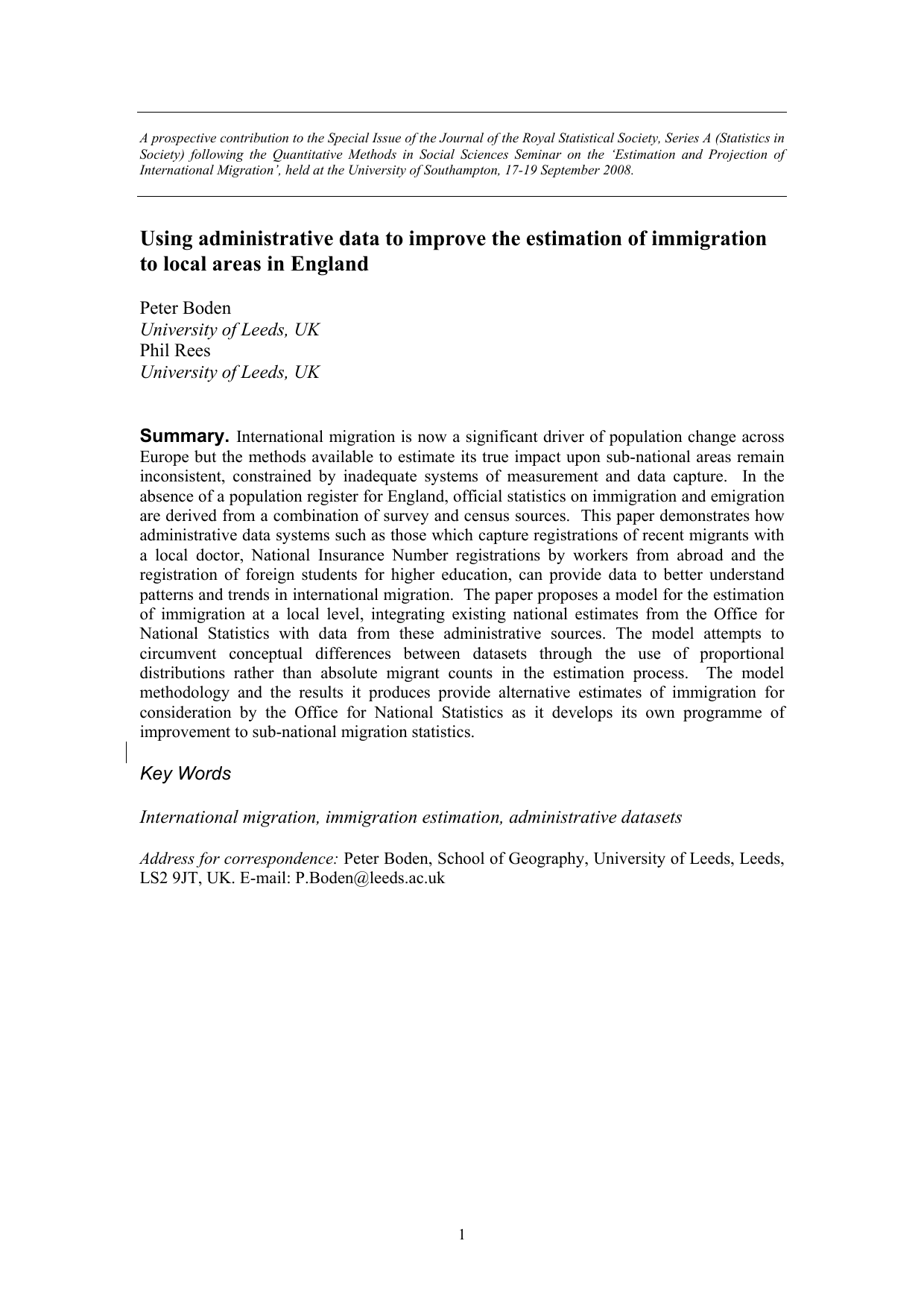Using administrative data to improve the estimation of immigration to   local areas in England