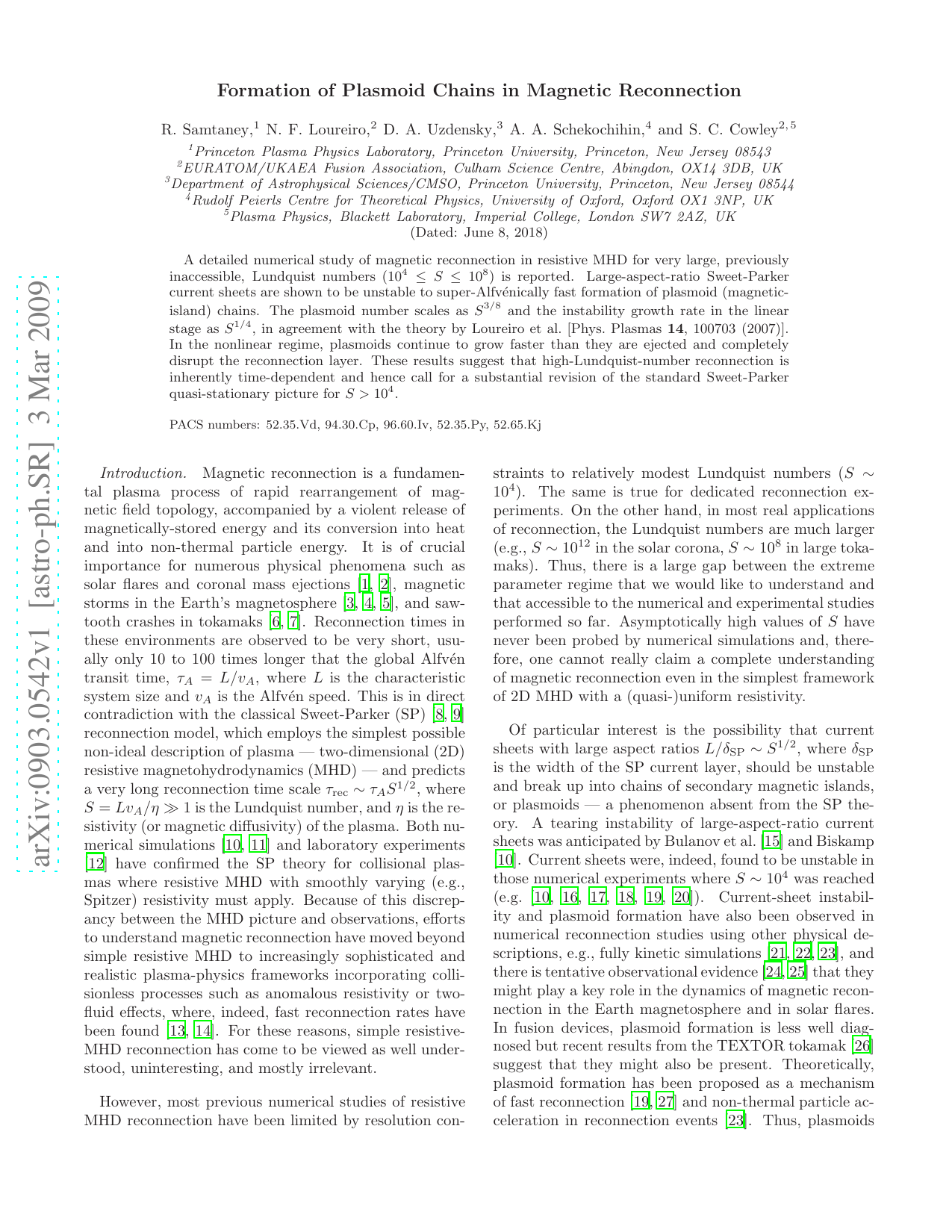 Formation of Plasmoid Chains in Magnetic Reconnection