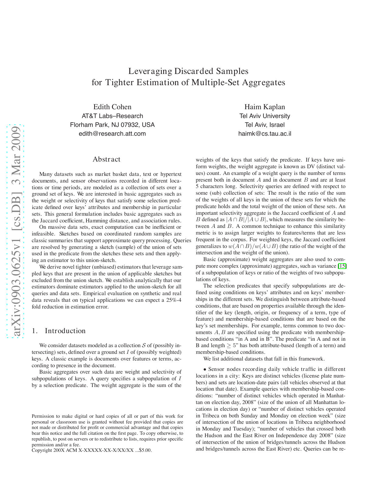 Leveraging Discarded Samples for Tighter Estimation of Multiple-Set   Aggregates