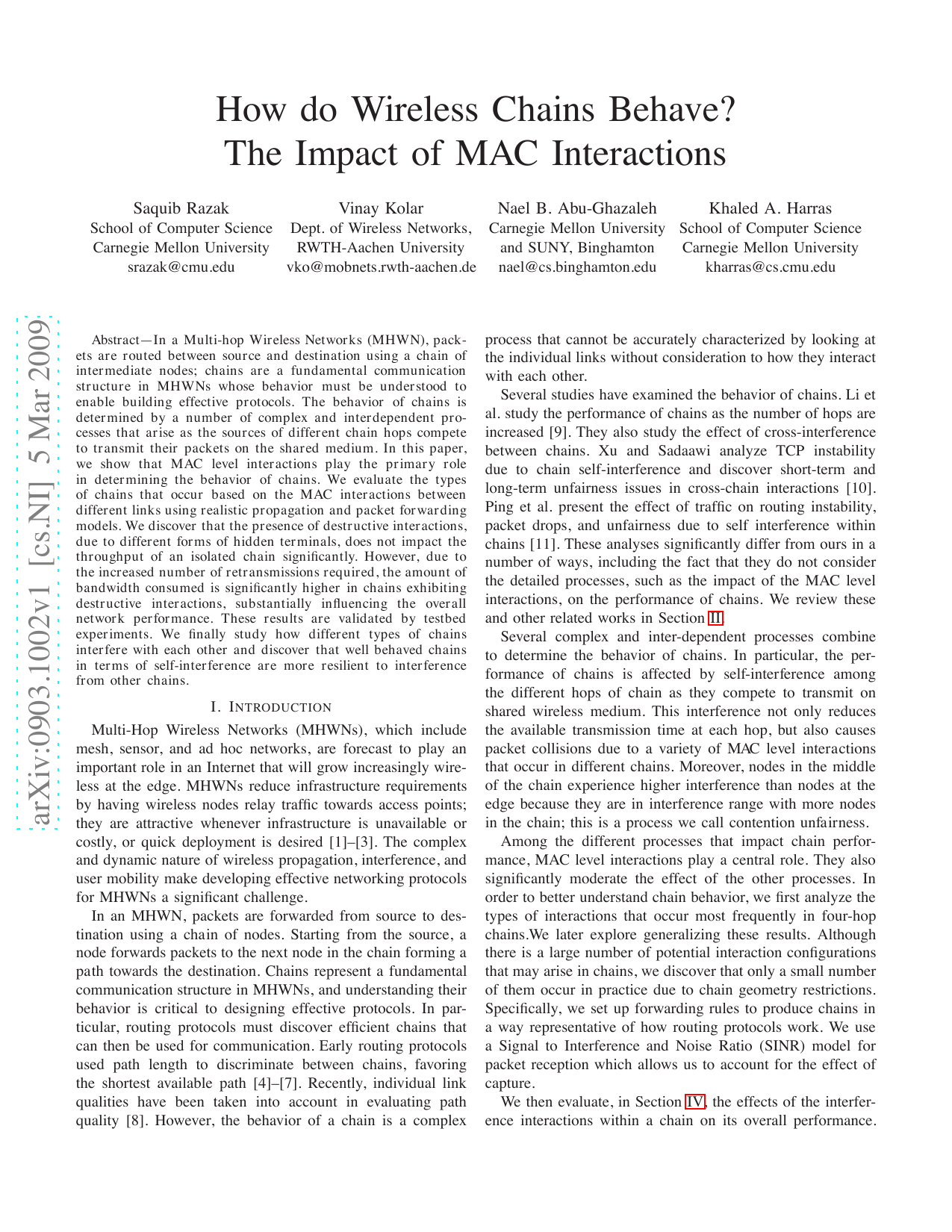 How do Wireless Chains Behave? The Impact of MAC Interactions