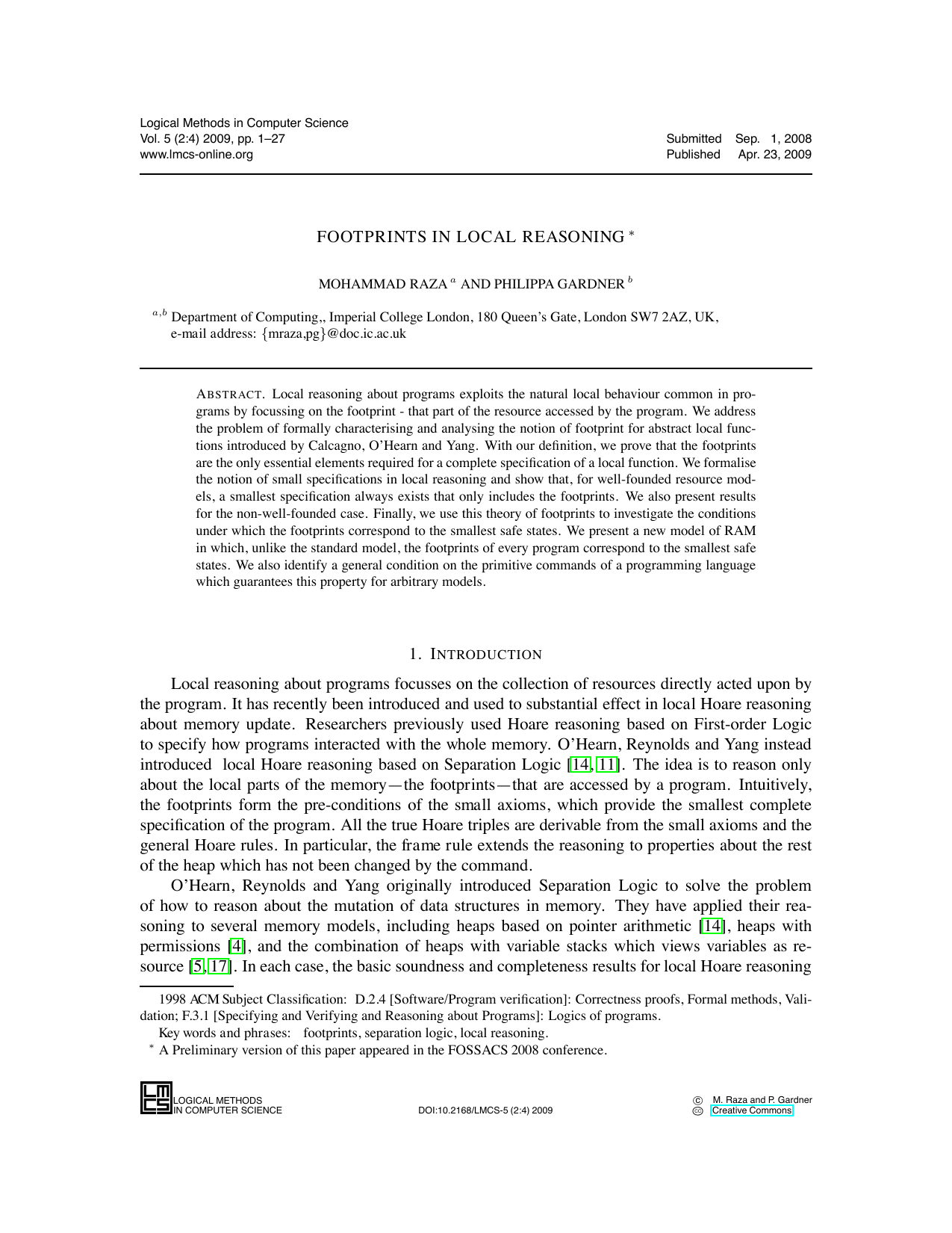 Footprints in Local Reasoning