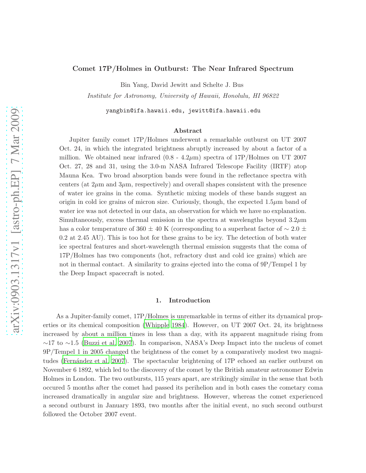 Comet 17P/Holmes in Outburst: The Near Infrared Spectrum
