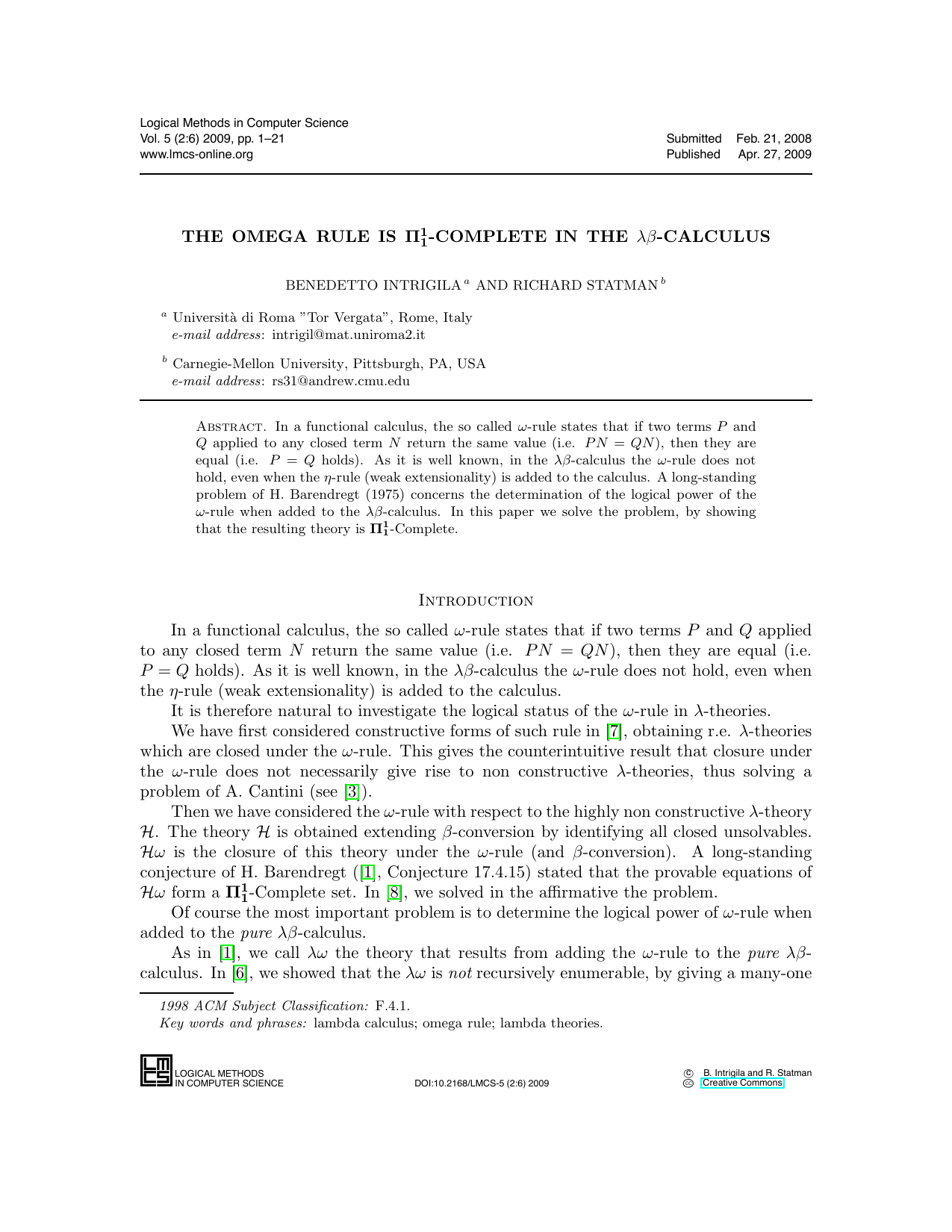The Omega Rule is $mathbf{Pi_{1}^{1}}$-Complete in the   $lambdabeta$-Calculus