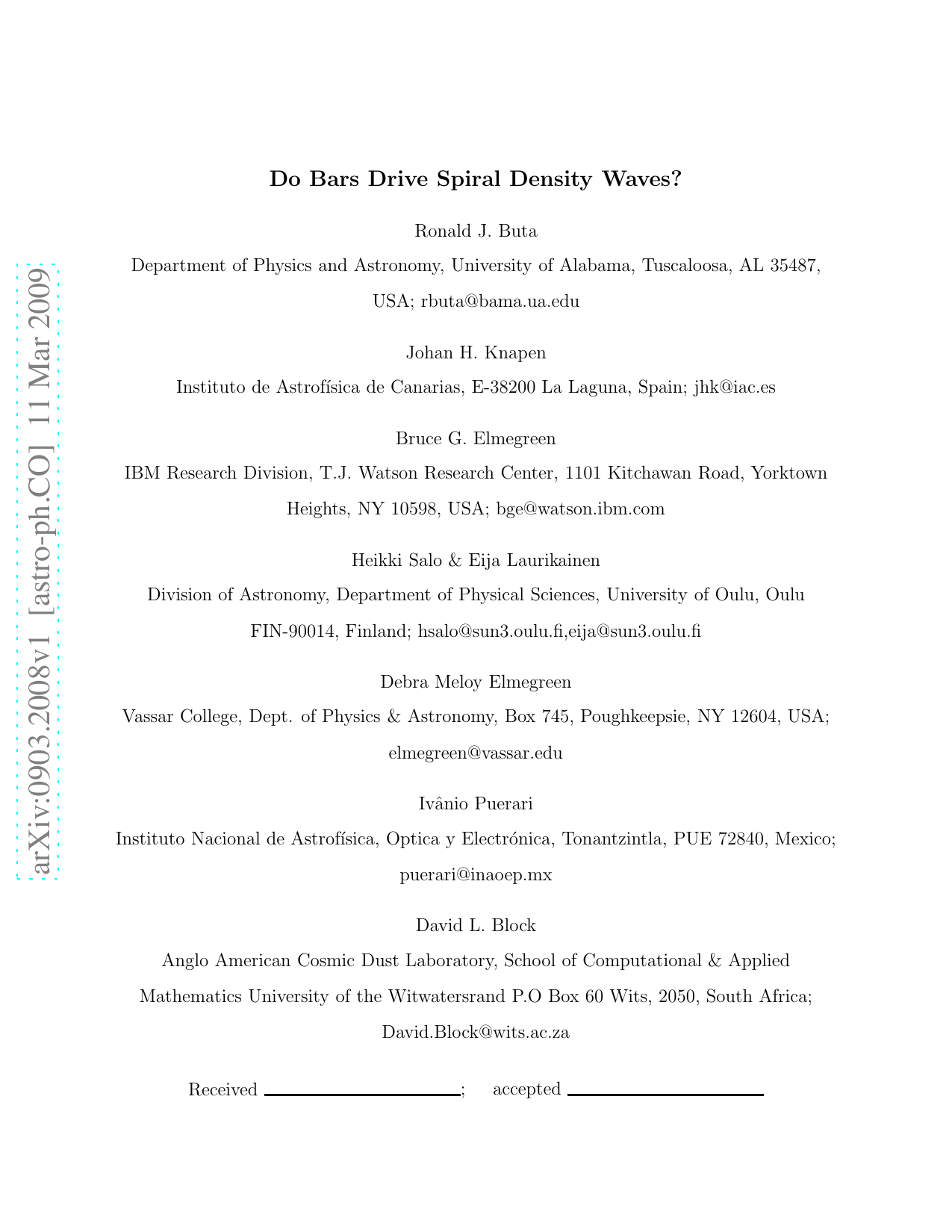 Do Bars Drive Spiral Density Waves?