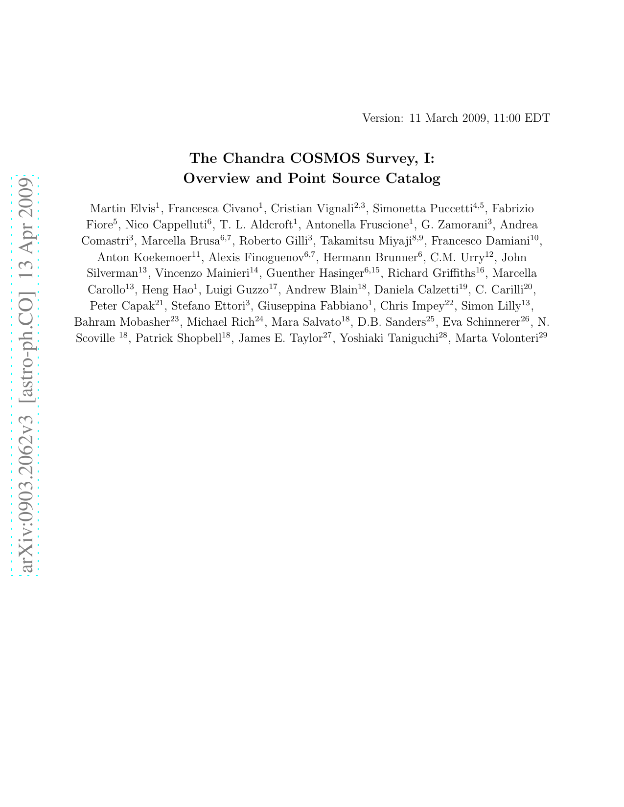 The Chandra COSMOS Survey, I: Overview and Point Source Catalog