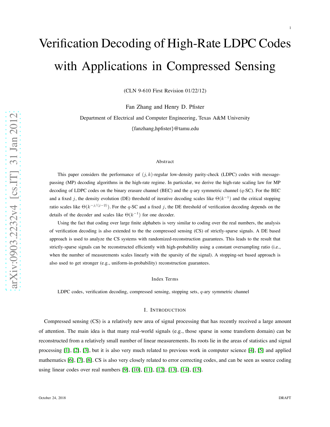 On the Iterative Decoding of High-Rate LDPC Codes With Applications in   Compressed Sensing