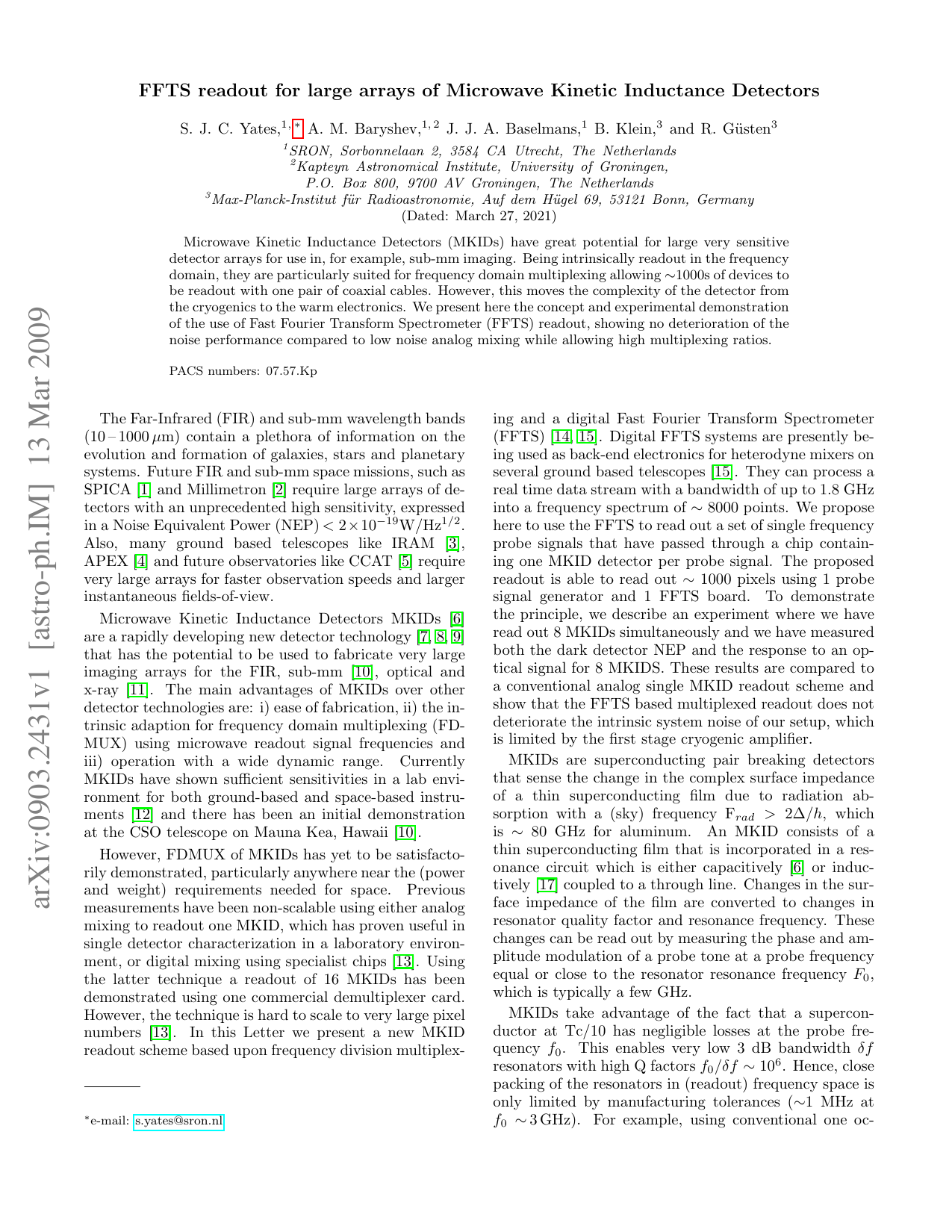 FFTS readout for large arrays of Microwave Kinetic Inductance Detectors