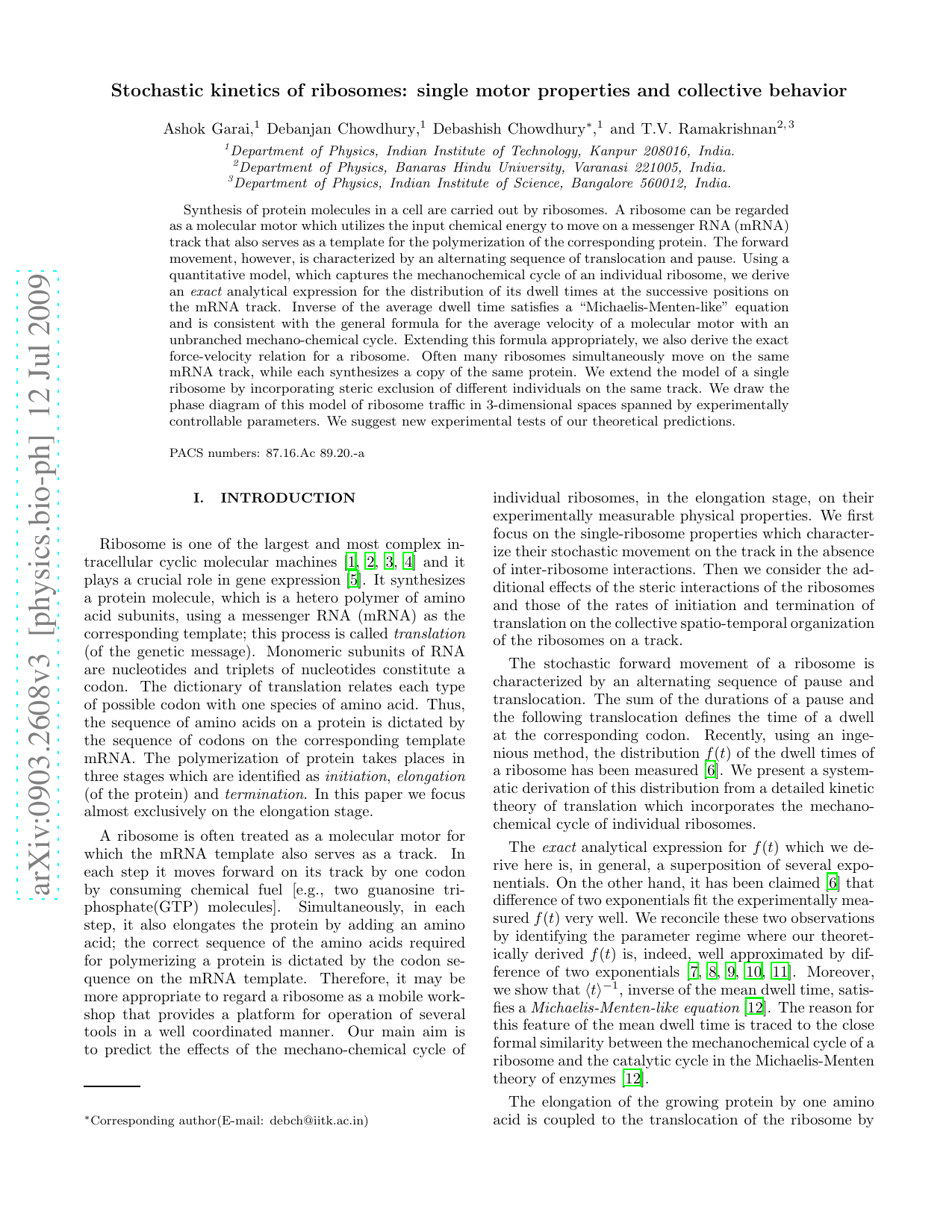 Stochastic kinetics of ribosomes: single motor properties and collective   behavior