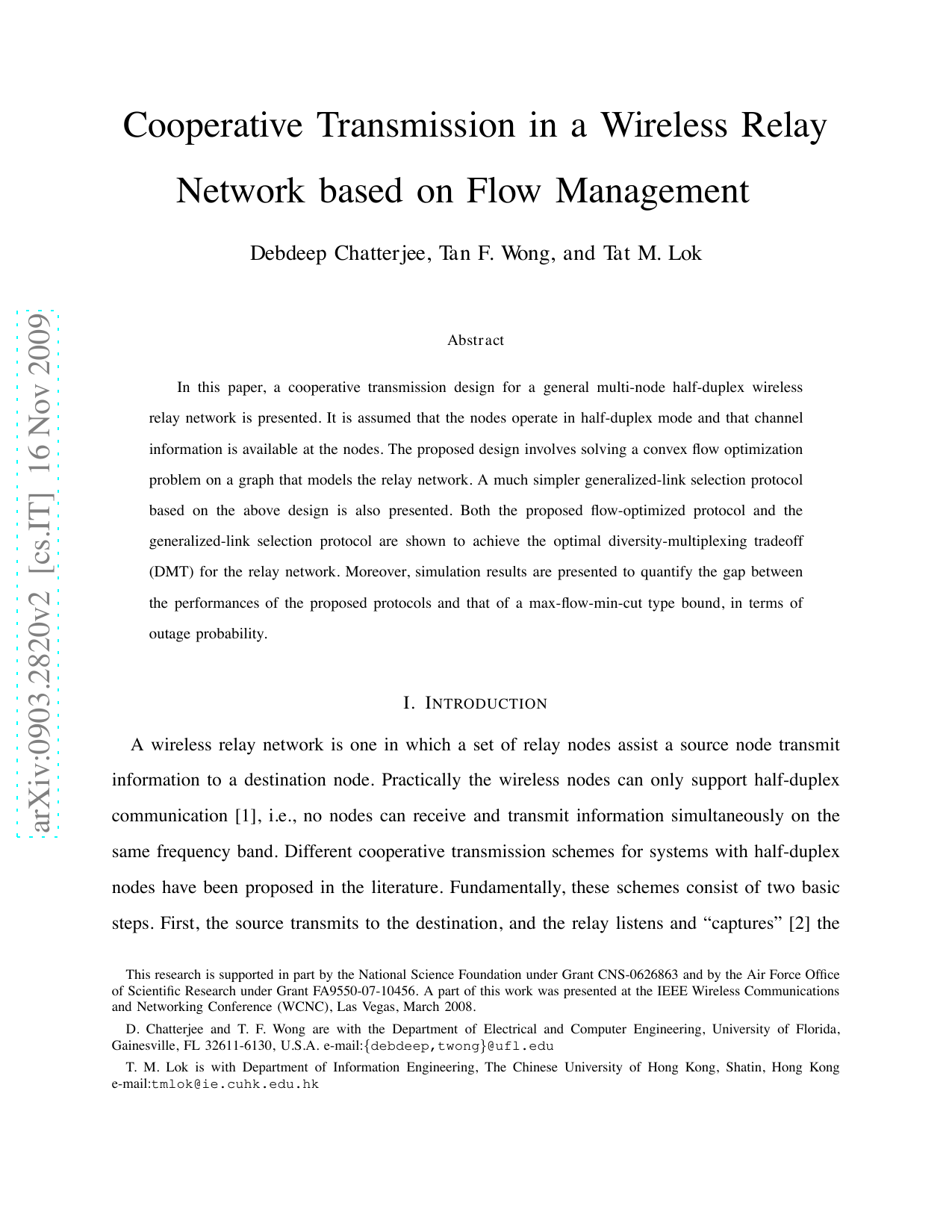 Cooperative Transmission in a Wireless Relay Network based on Flow   Management