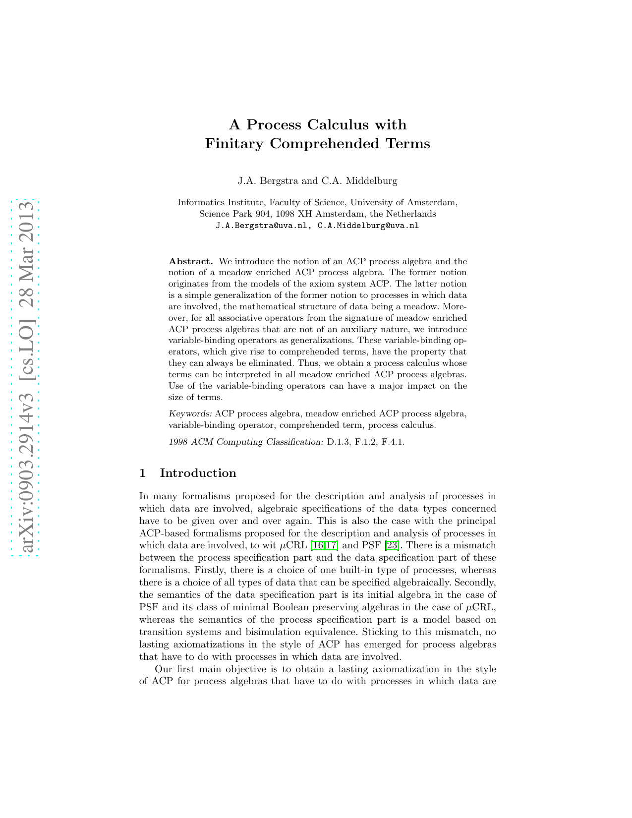 A process calculus with finitary comprehended terms