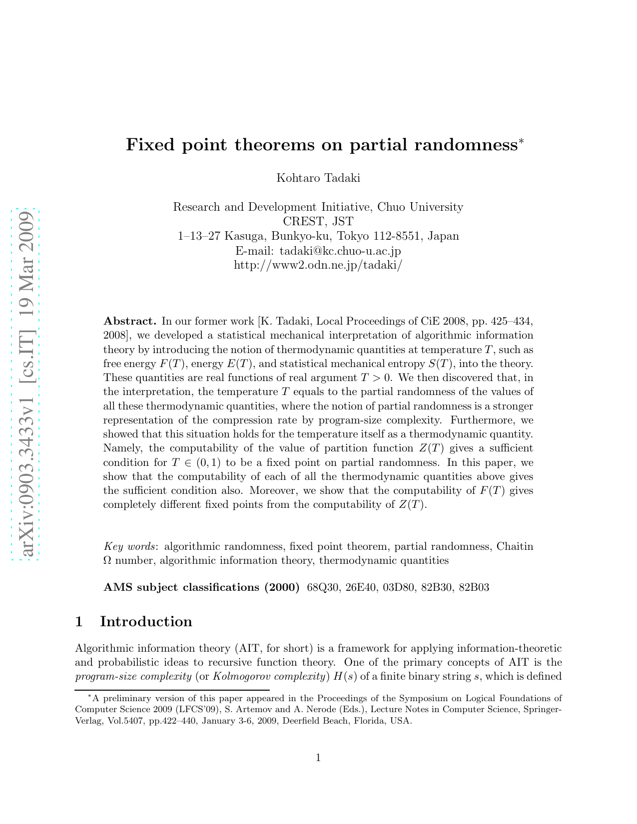 Fixed point theorems on partial randomness