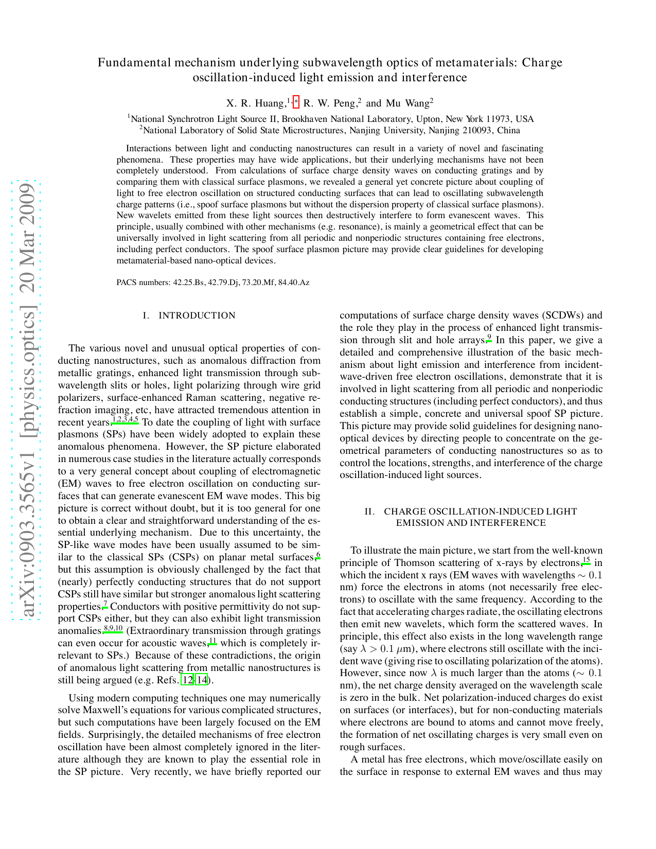 Fundamental mechanism underlying subwavelength optics of metamaterials:   Charge oscillation-induced light emission and interference