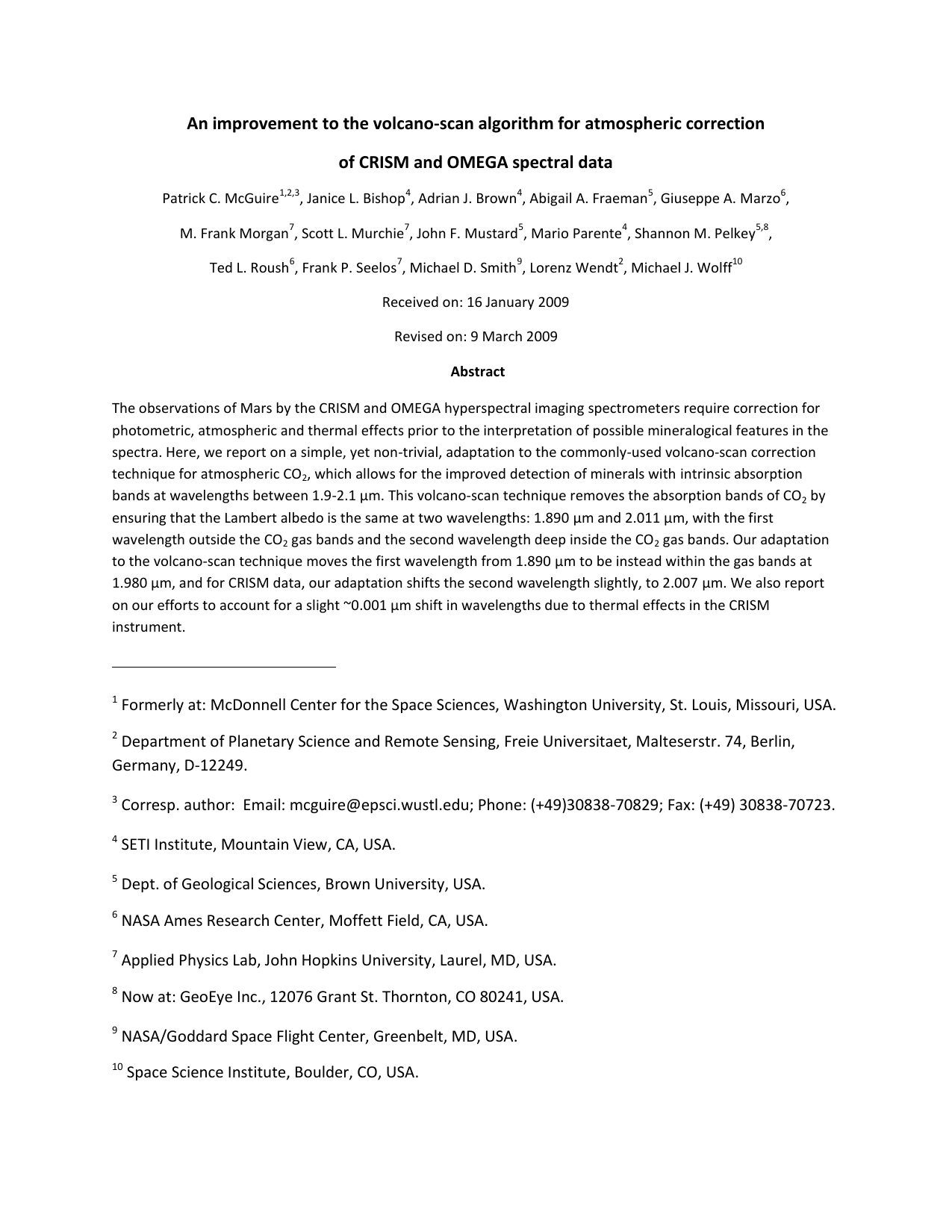 An improvement to the volcano-scan algorithm for atmospheric correction of CRISM and OMEGA spectral data