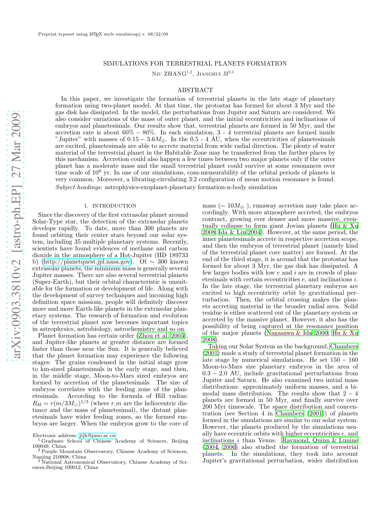Simulations for Terrestrial Planets Formation