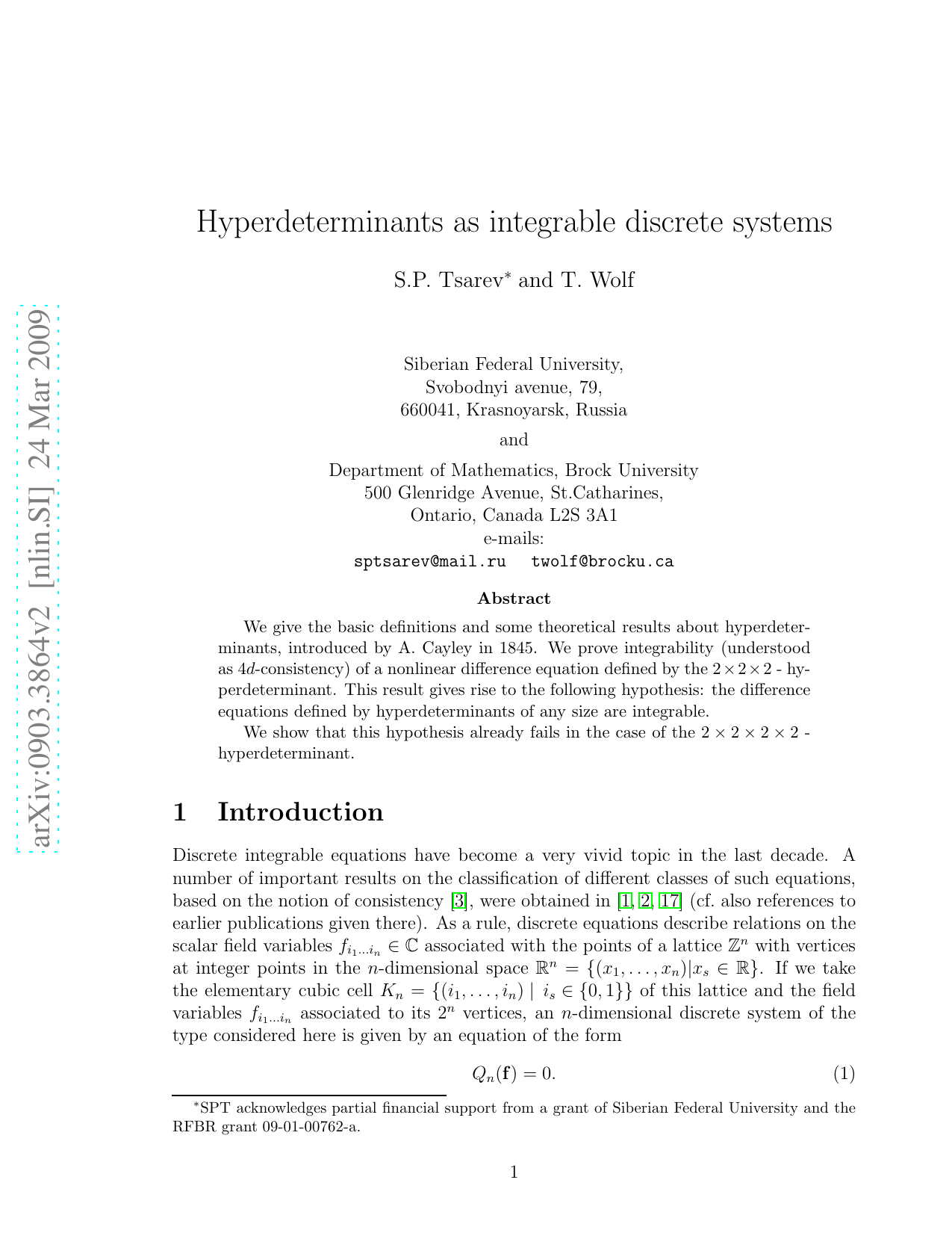 Hyperdeterminants as integrable discrete systems