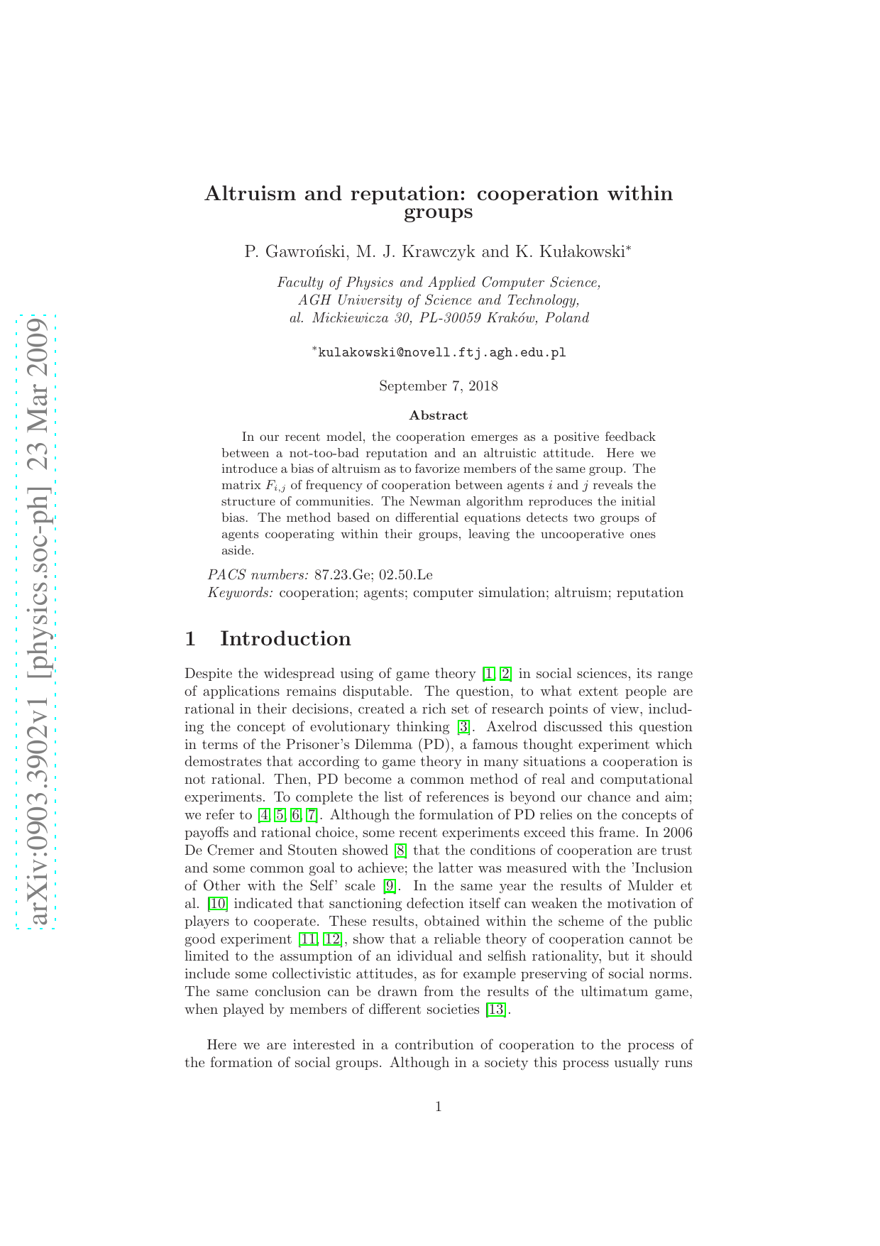 Altruism and reputation: cooperation within groups