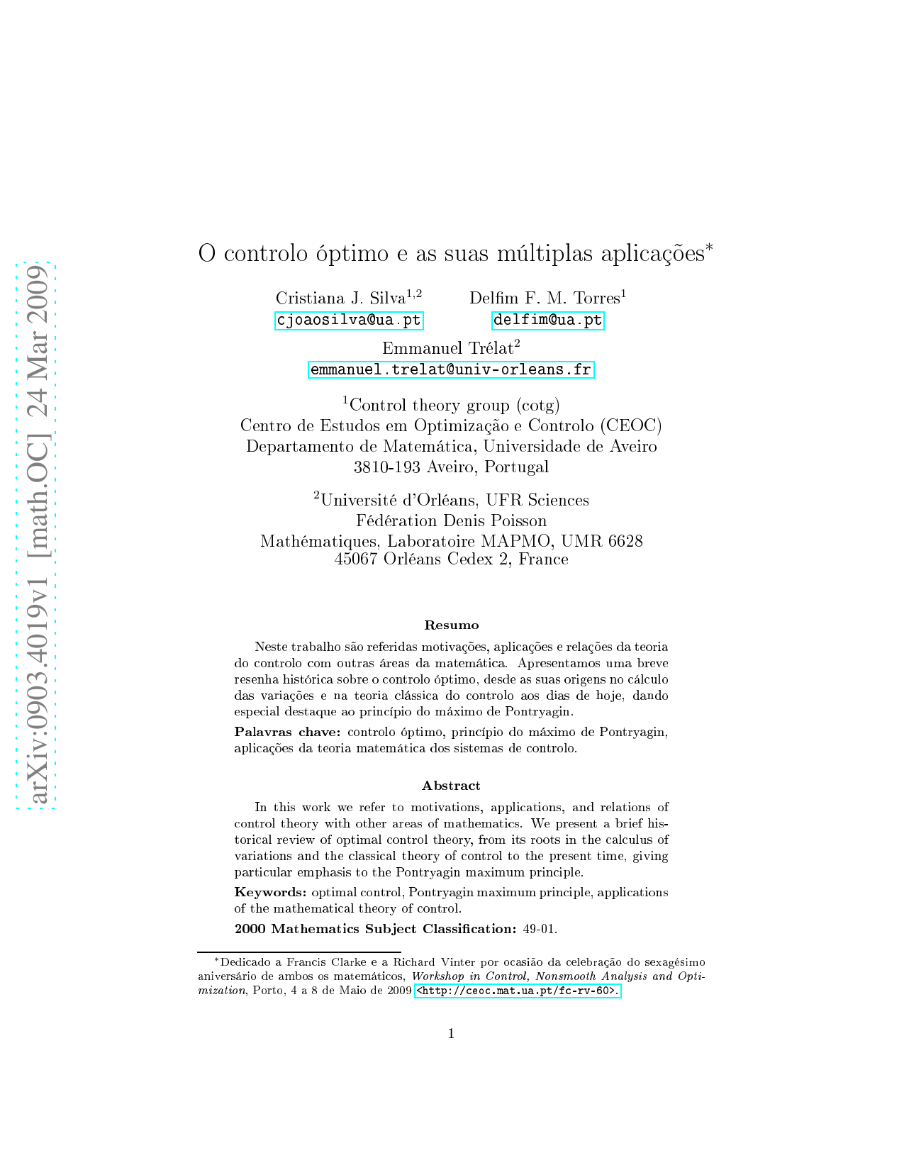 The optimal control and its multiple applications