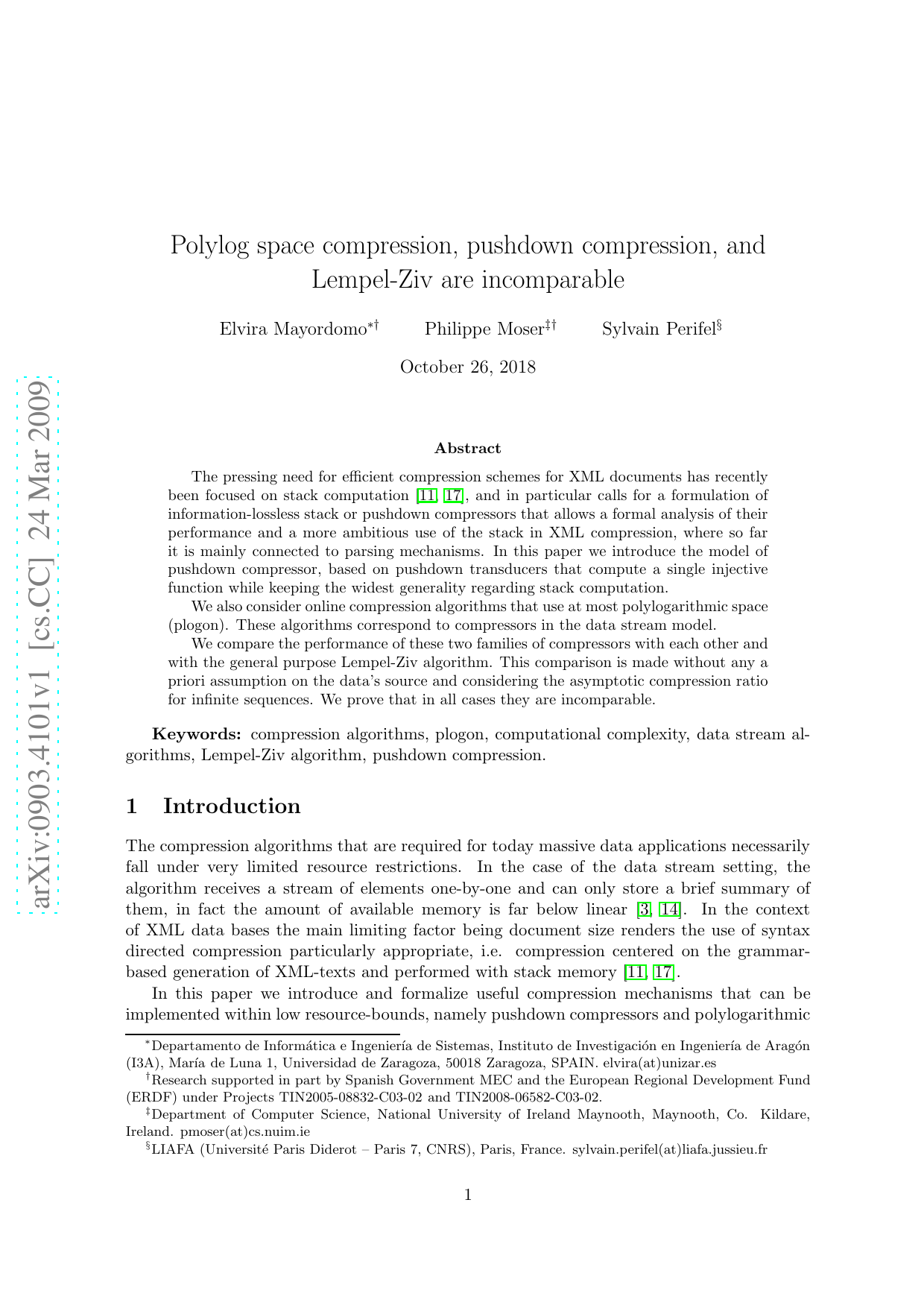 Polylog space compression, pushdown compression, and Lempel-Ziv are incomparable