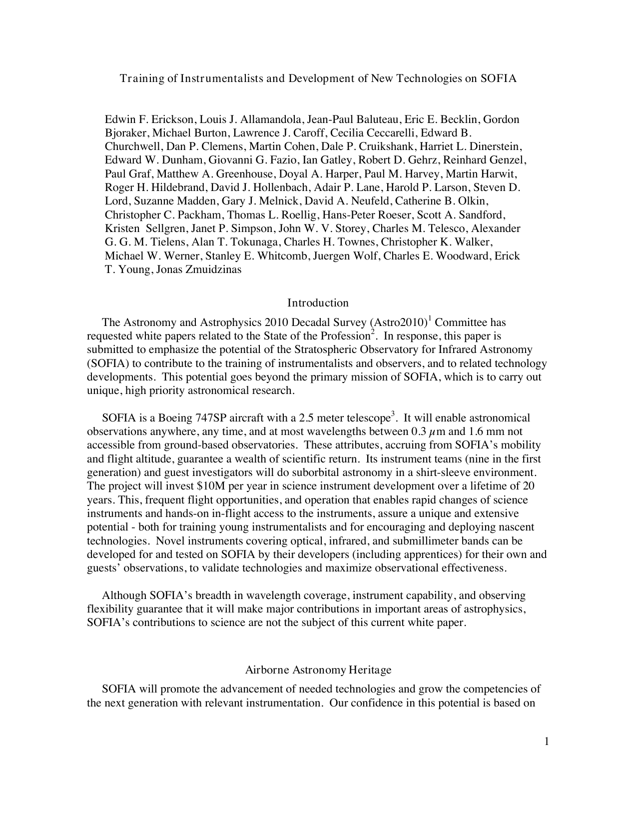 Training of Instrumentalists and Development of New Technologies on   SOFIA