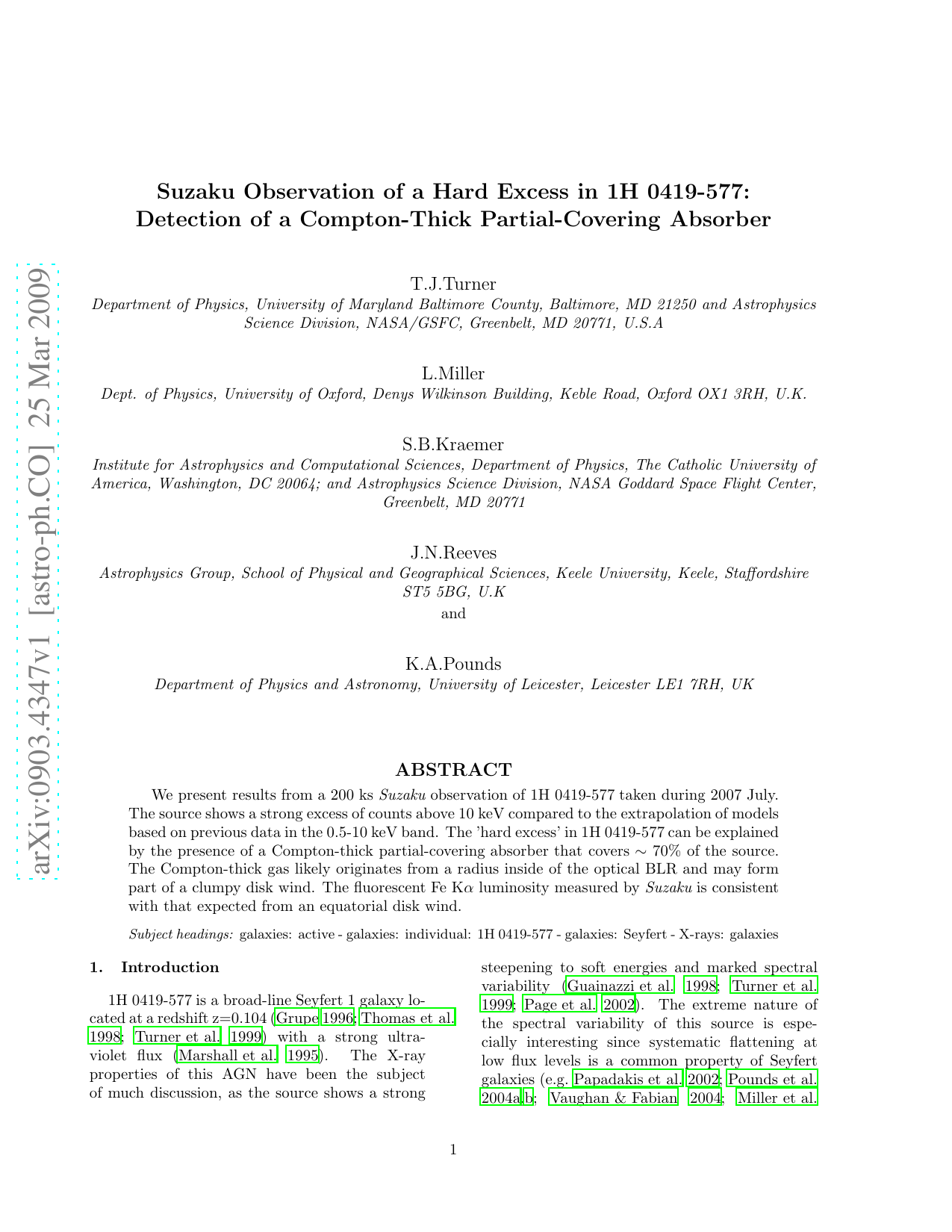 Suzaku Observation of a Hard Excess in 1H 0419-577: Detection of a   Compton-Thick Partial-Covering Absorber