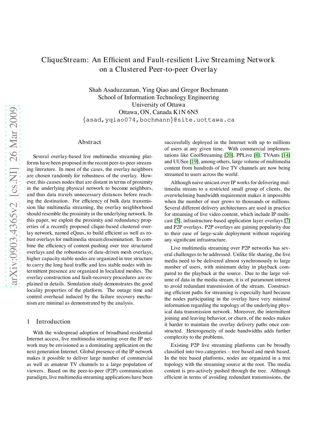 CliqueStream: an efficient and fault-resilient live streaming network on   a clustered peer-to-peer overlay
