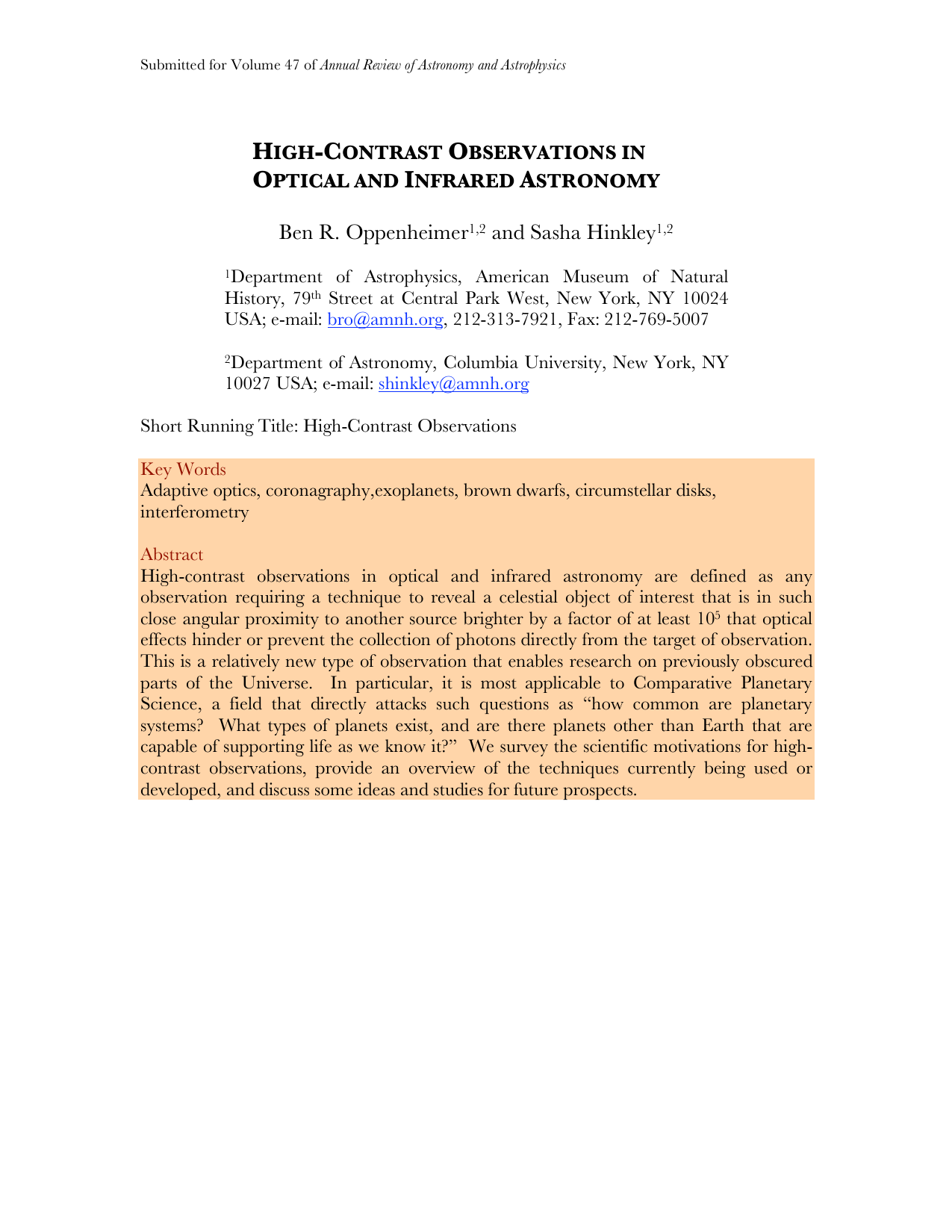 High-Contrast Observations in Optical and Infrared Astronomy
