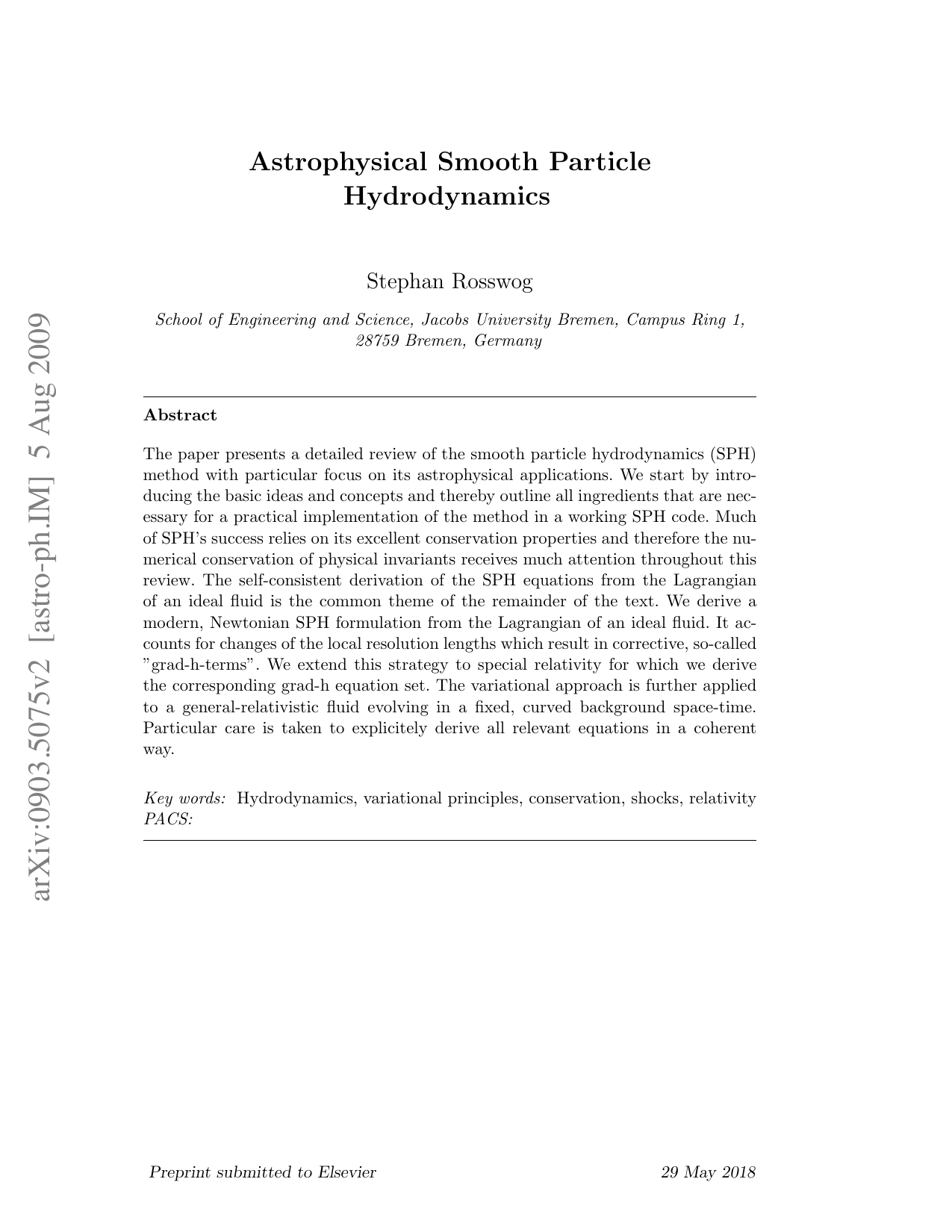 Astrophysical Smooth Particle Hydrodynamics