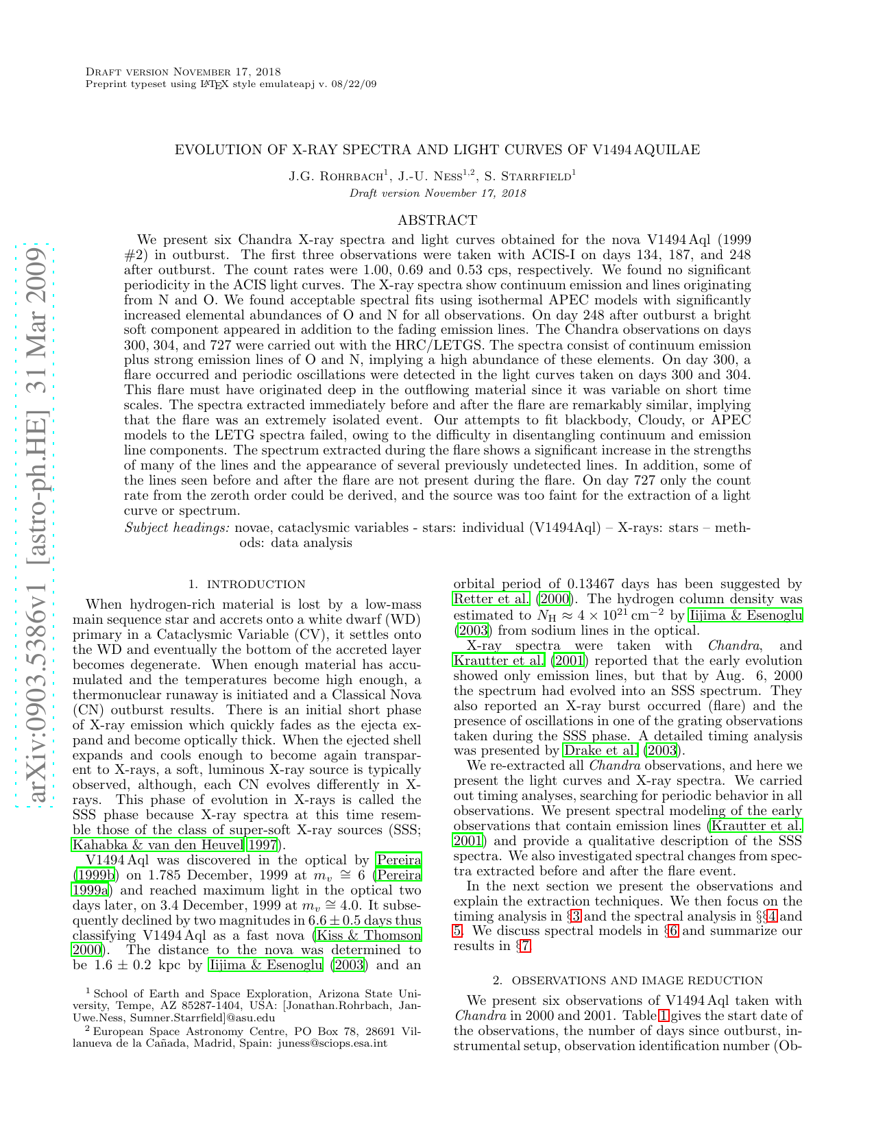 Evolution of X-ray spectra and light curves of V1494 Aquilae
