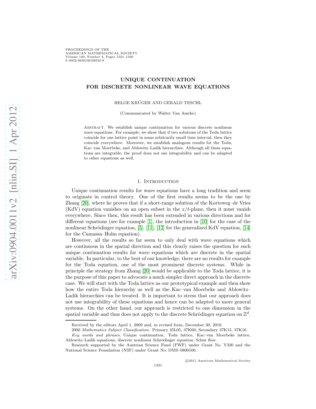 Unique continuation for discrete nonlinear wave equations