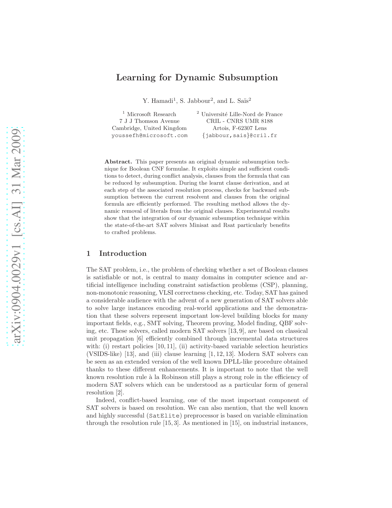 Learning for Dynamic subsumption