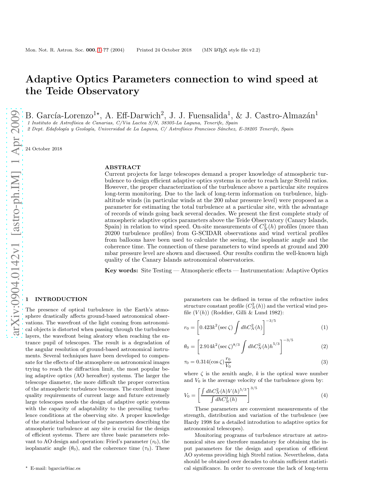 Adaptive Optics Parameters connection to wind speed at the Teide Observatory
