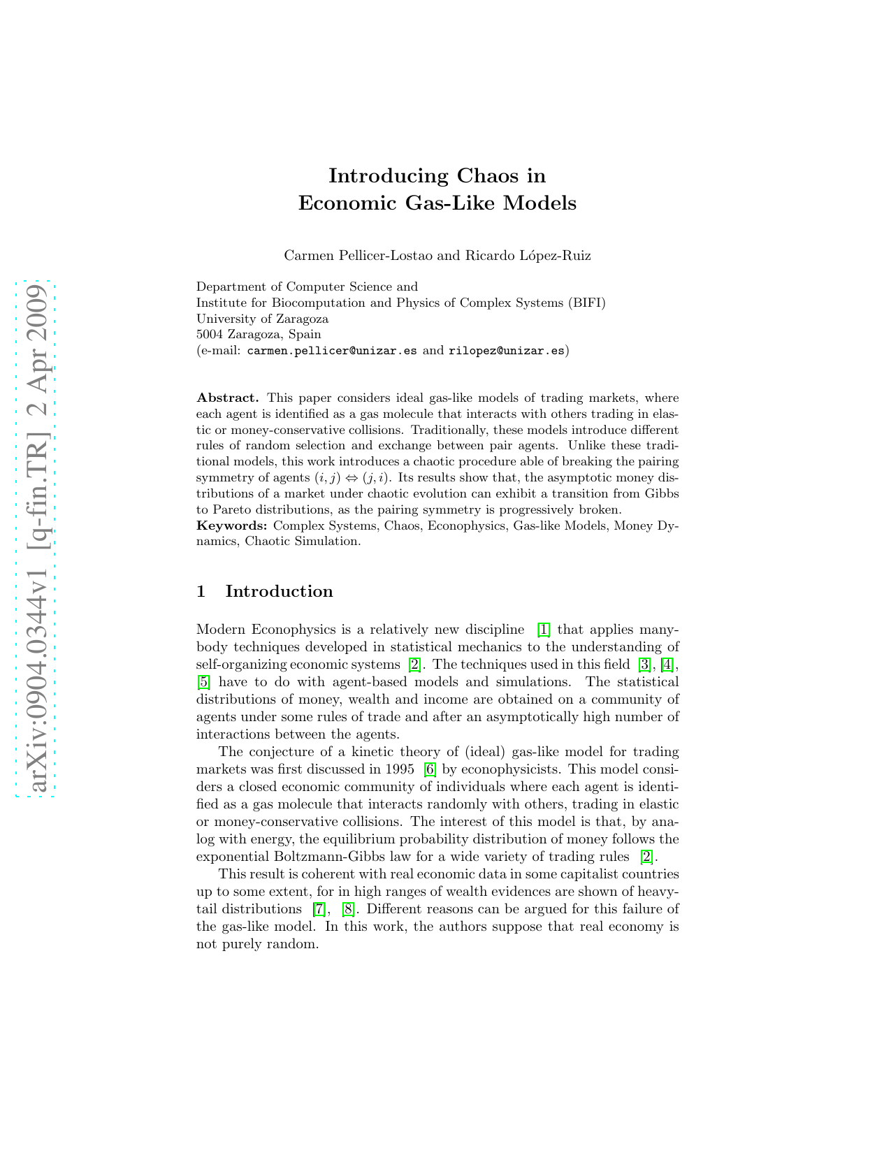 Introducing Chaos in Economic Gas-like Models