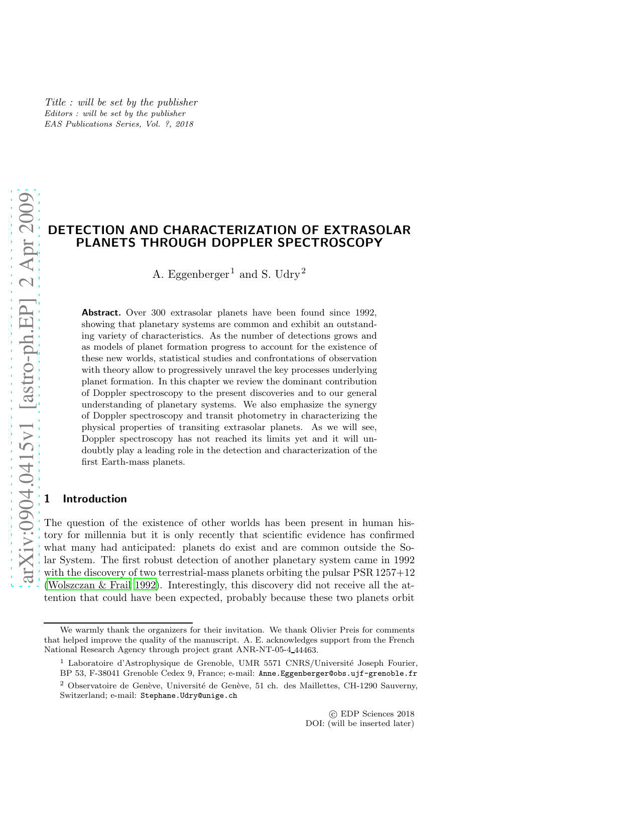 Detection and Characterization of Extrasolar Planets through Doppler Spectroscopy