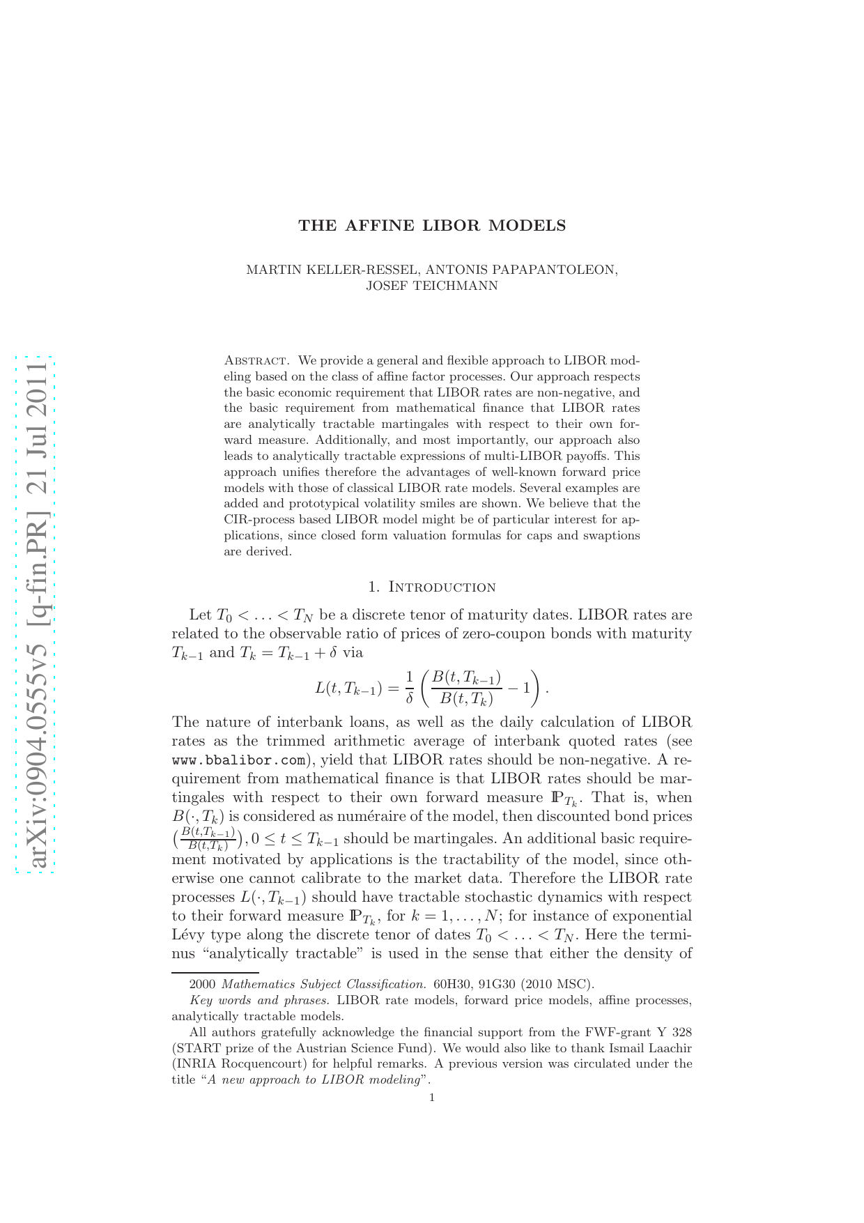 The affine LIBOR models