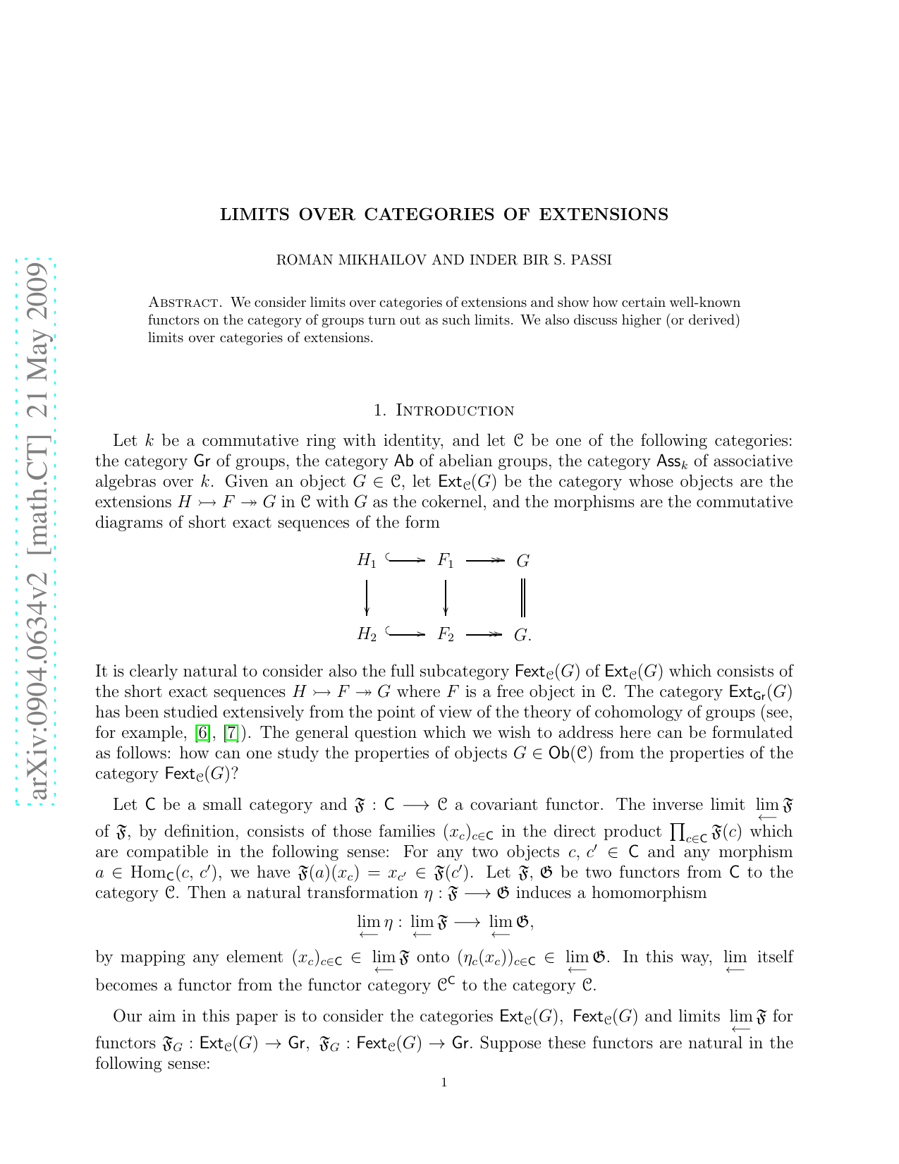 Limits over categories of extensions