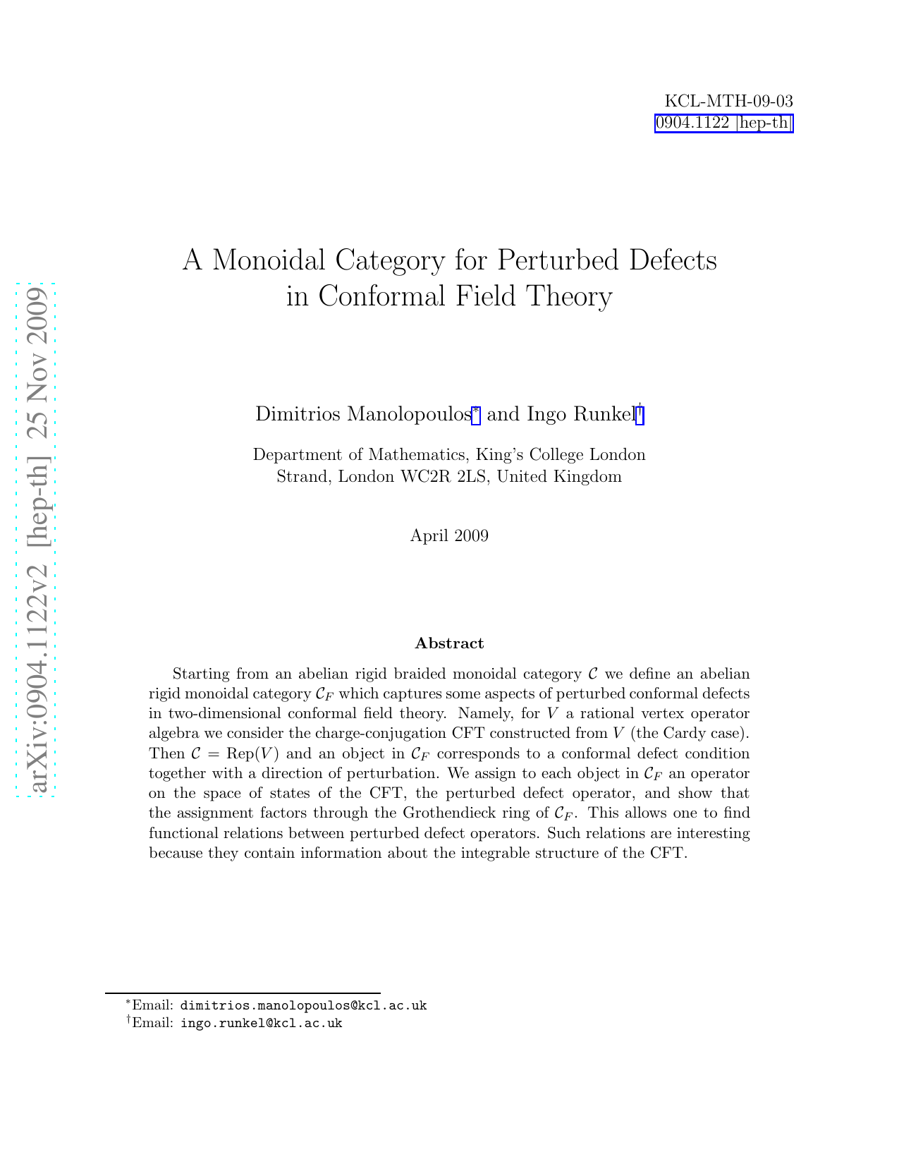 A Monoidal Category for Perturbed Defects in Conformal Field Theory