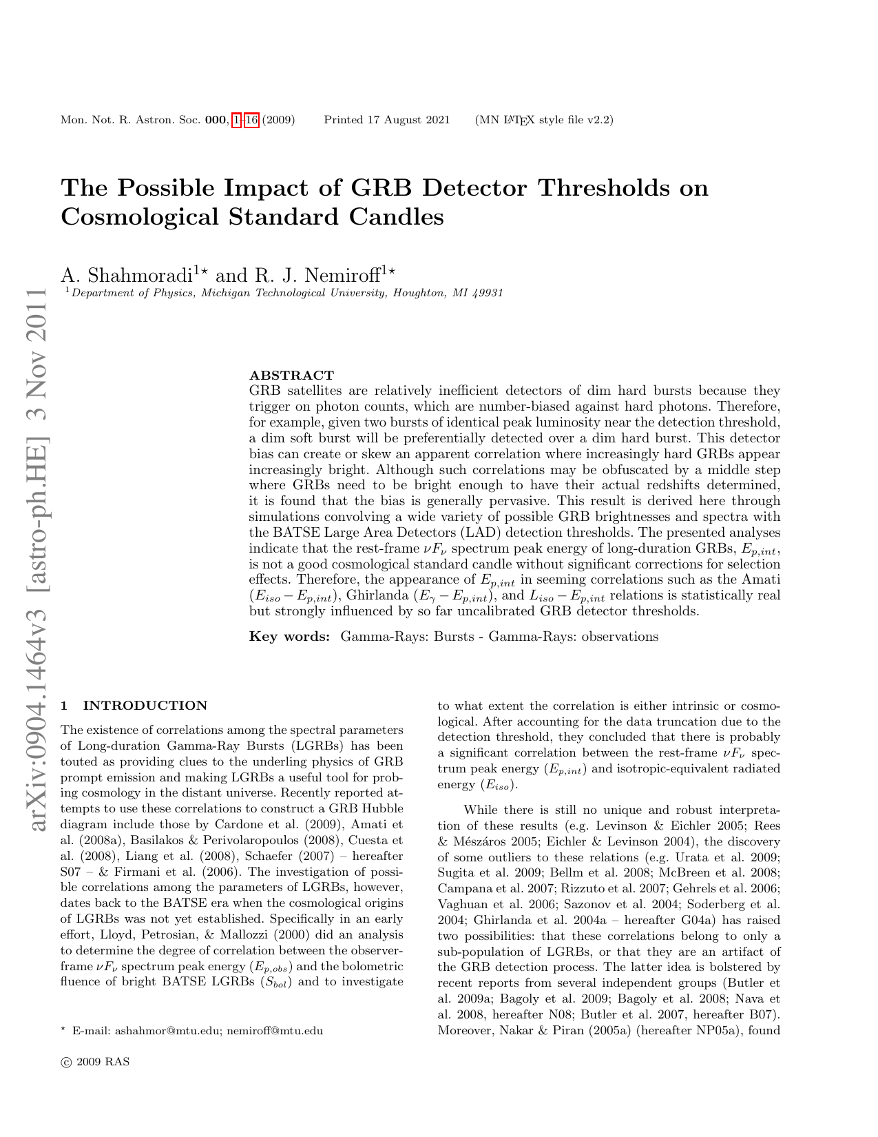 The Possible Impact of GRB Detector Thresholds on Cosmological Standard Candles