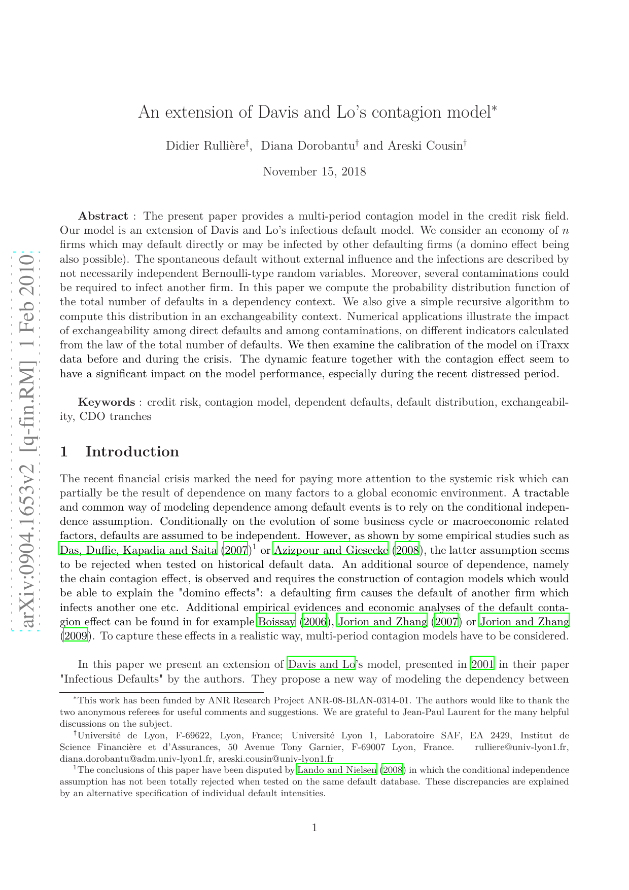 An extension of Davis and Los contagion model